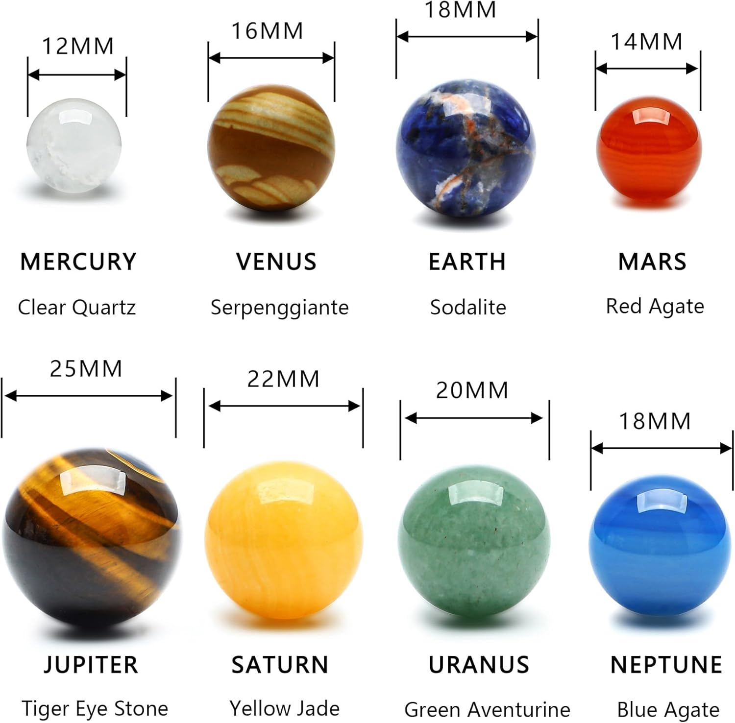Natural Gemstones Solar System Model Multicolor Space Decor 8 Planets Model Kit Chakra Reiki Healing Crystal Ball Set for Boys Girls Men Women 8Pcs image number 4