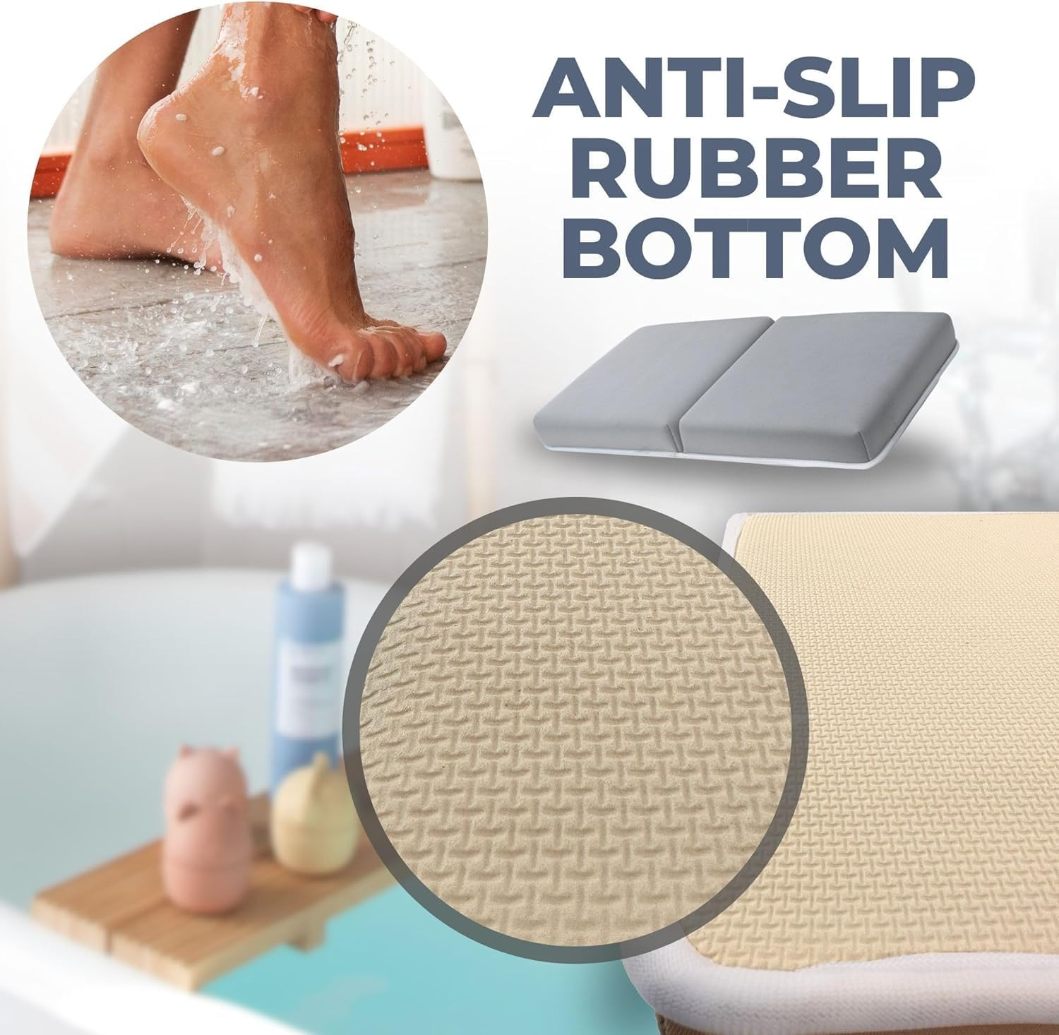 Comfortable Baby Bath Kneeler and Elbow Rest Pad Set - Thickest Bathtub Kneeler Pad with Memory Foam and Bath Toys Organizer - Bath Kneeling for Bathing Baby - Relieve Your Knees and Elbows (Grey) image number 5