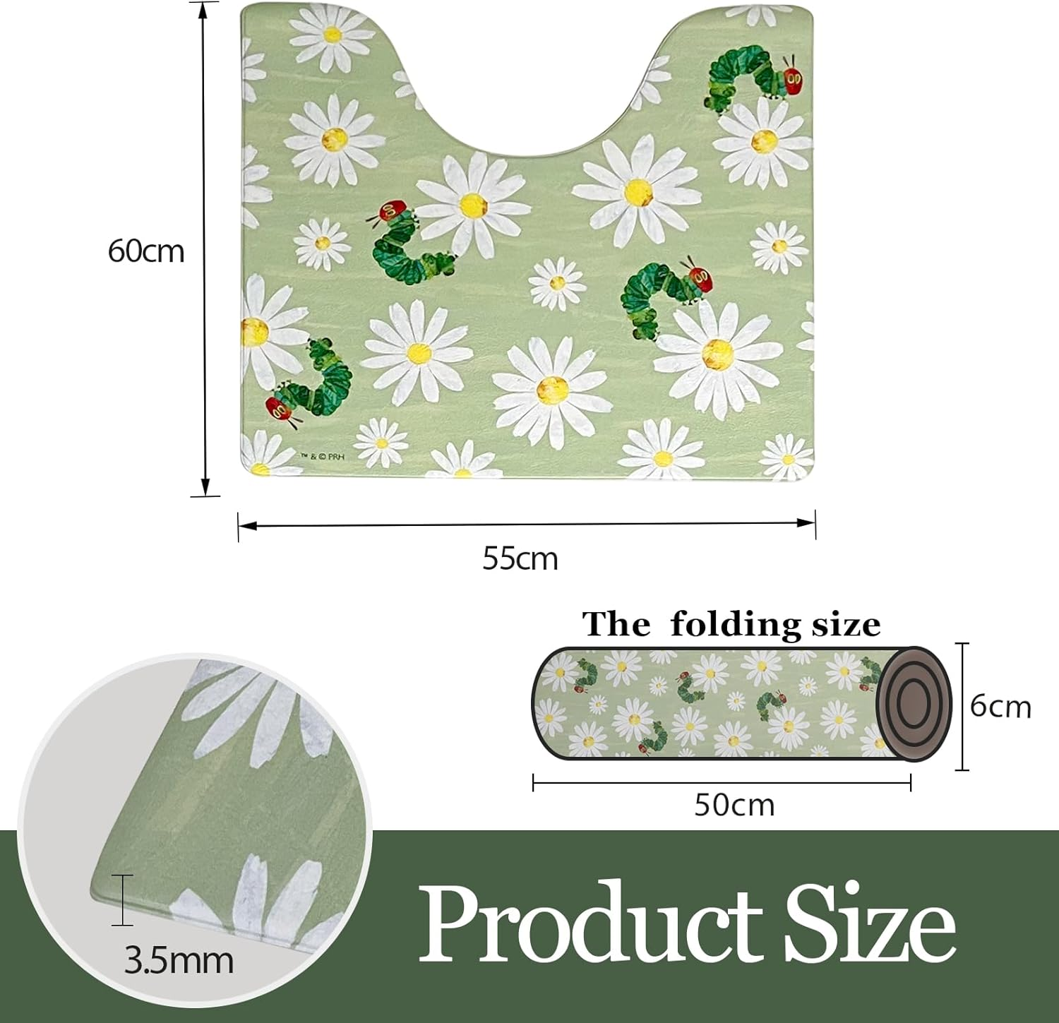 Colorful PVC Kitchen Mats, Non Slip Kitchen Mats for Floor Cushioned Kitchen Rugs and Mats, Waterproof Toilet Mat for Kitchen,Home, Bathroom,Floor,Sink,Laundry (Green Flower, 55 * 60Cm)