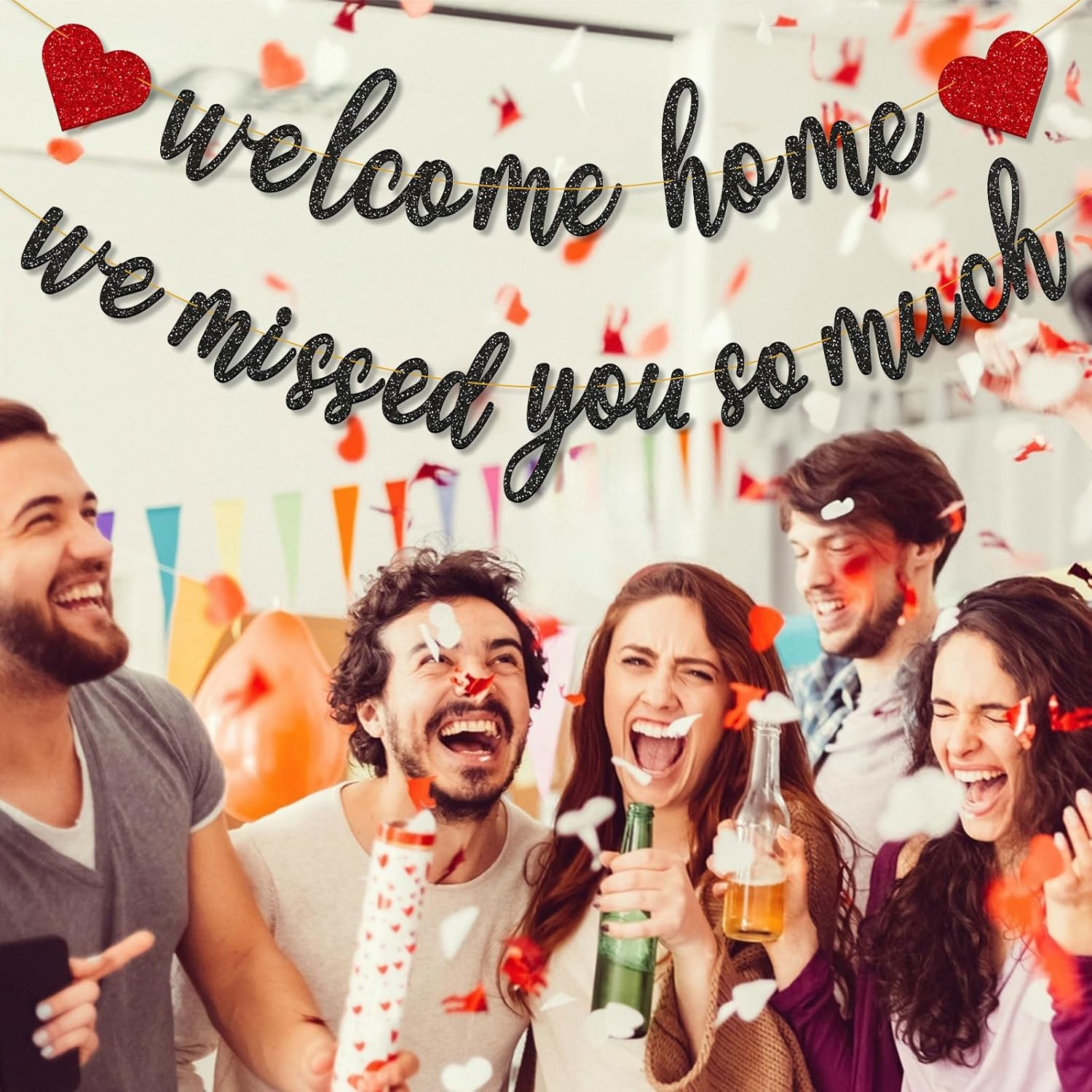 Gifloon Pre-Strung Welcome Home We Missed You so Much Banner for Military Army Returning, Homecoming Party Decorations, Black - Gold image number 4