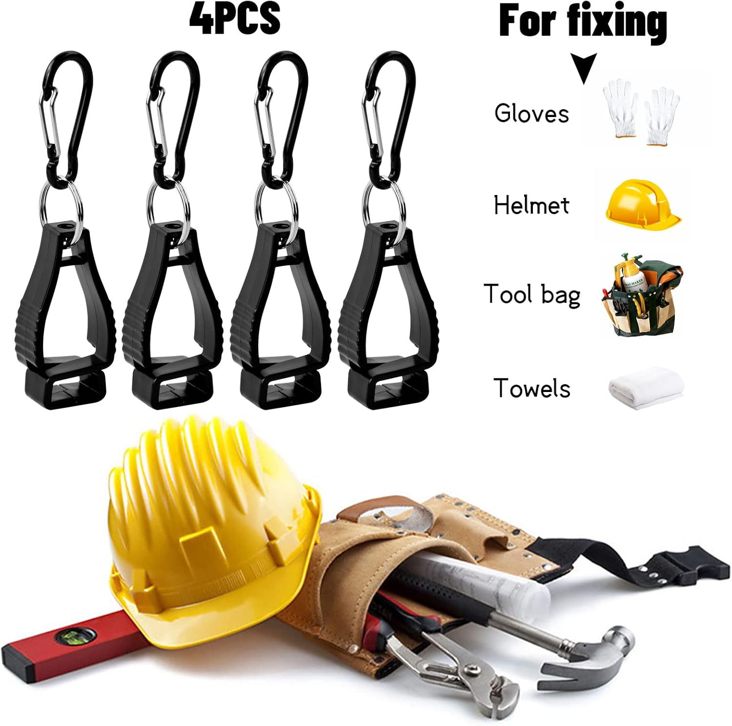 Work Glove Clip 4 Pcs Glove Clip Holder Glove Clamp Grabber Holder Labor Work Clamp Multifunctional Anti-Lost Glove Clip for Work Gloves Glasses Helmets Hanger (Black)