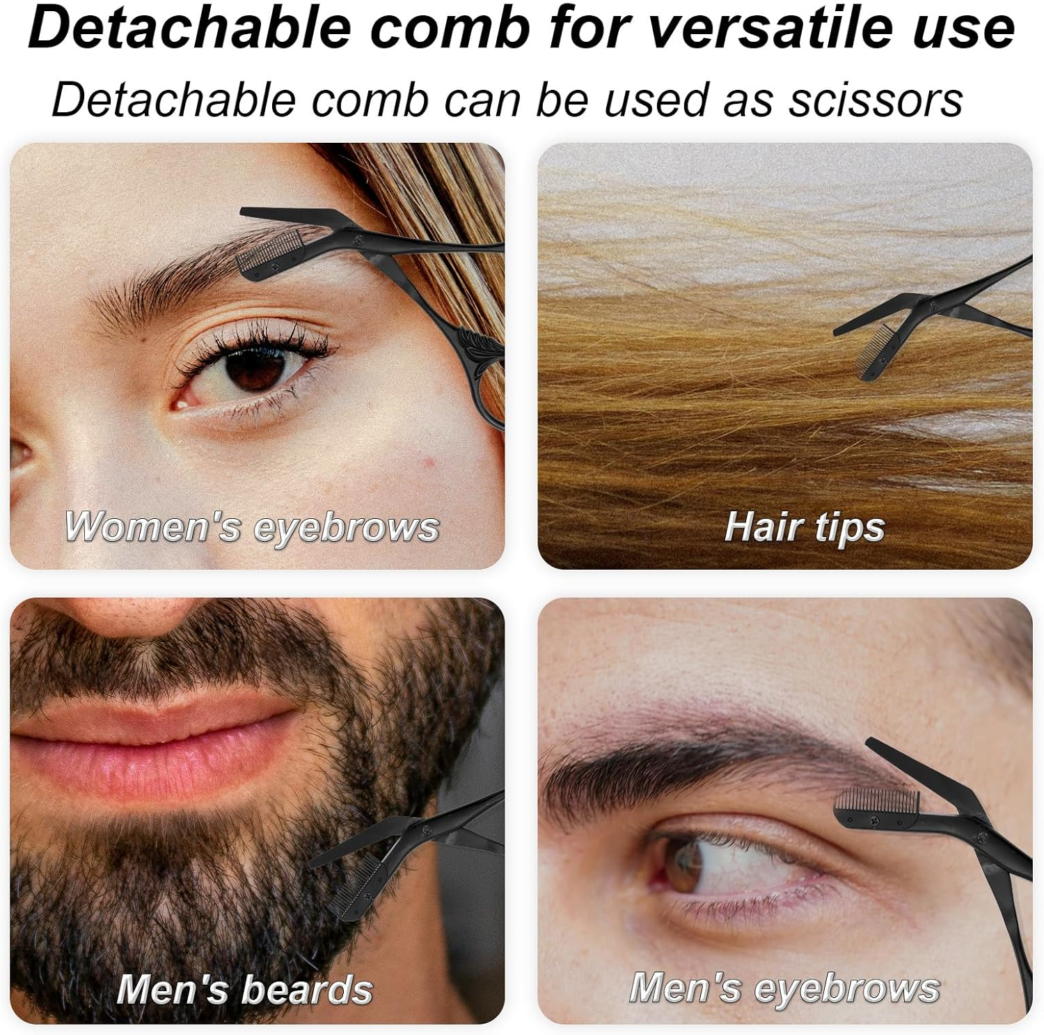 Fukaisu Professional Eyebrow Scissors, Stainless Steel Eyebrow Scissors Trimmer with Comb Black Non-Slip Trimming Scissor for Women image number 4