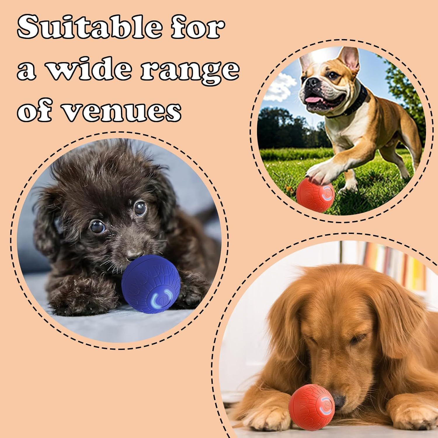 TEKXDD Interactive Dog Ball - Dog Toys, Indestructible Dog Moving Ball, Pet Playthings for Outdoor & Indoor Playtime - Orange image number 1