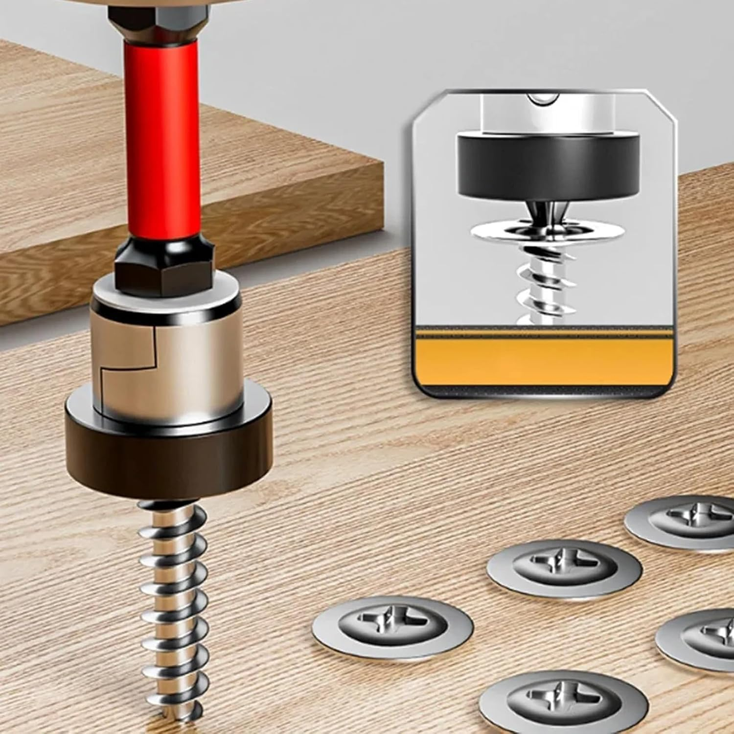 Walquicks 2 Pcs Positioning Screwdriver Bit Set, Hex Shank Drywall Screwdriver Bits for Plasterboard & Gypsum Board, Secure Grip with Red & Yellow Tips image number 2