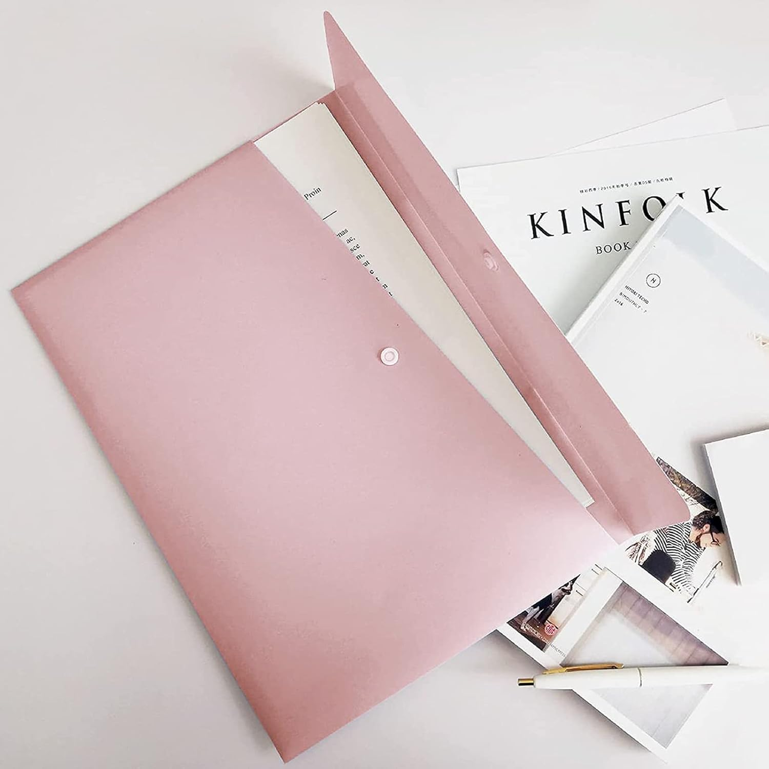 VANRA Poly File Folders Letter Size File Jackets Organizer Plastic Envelope A4 Flat Document Holder with Snap Button Closure (Pack of 5, Pastel Pink) - Pastel Green image number 3