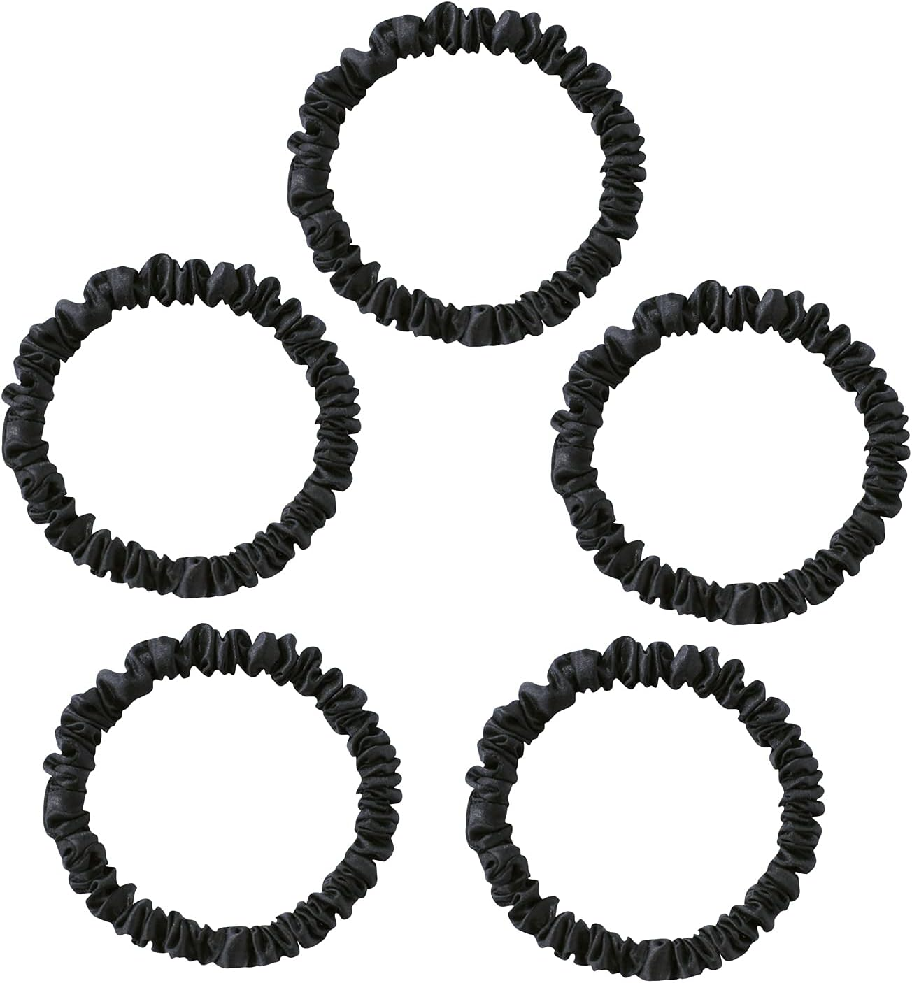 Townssilk Silk Skinnie Scrunchies 100% Pure 22 Momme Mulberry Silk Hair Ties for Women Hair Friendly Luxurious Elastic Scrunchies Set(5 Scrunchies Black) - 5Pc-5 image number 6
