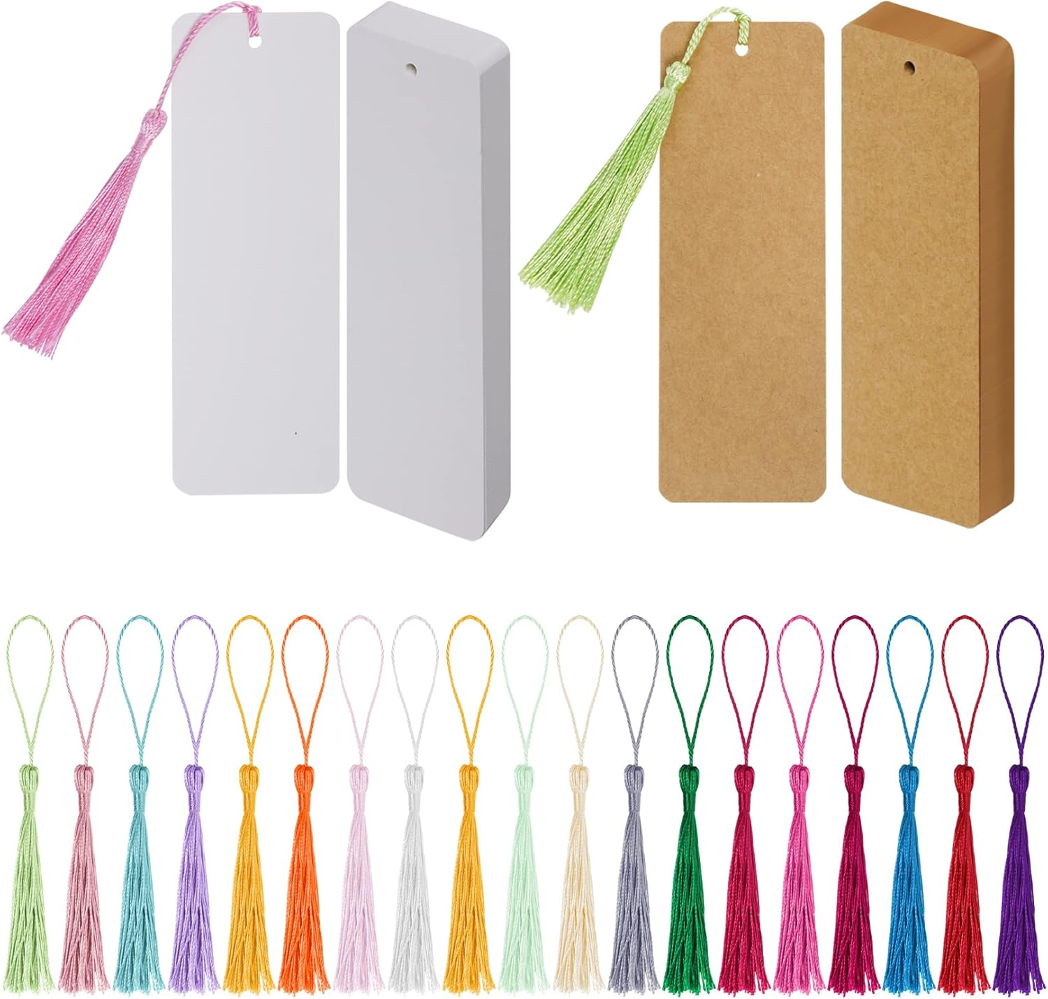 Choyaxo 120 Pcs Kraft Paper Blank Bookmarks with 100 Pcs Colorful Tassels Paper Bookmarks for DIY Art Projects, School Supply, Gifts Tags 5.5X2 Inch (120) image number 6
