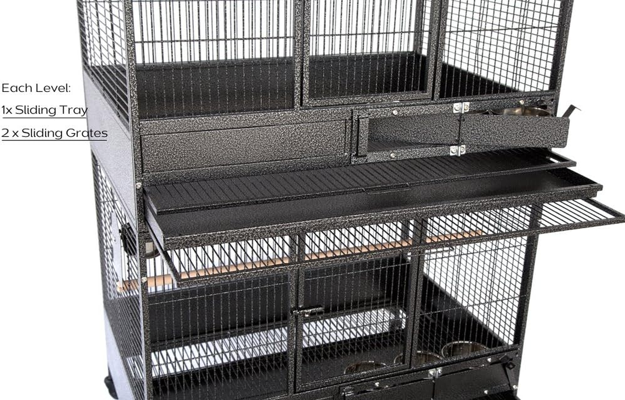 Flyline 10025 Triple Stackers Breeding Bird Parrot Cage Aviary Cockatoos Parakeet Swivel Feeder Cups H202X L92Xw64Cm image number 1