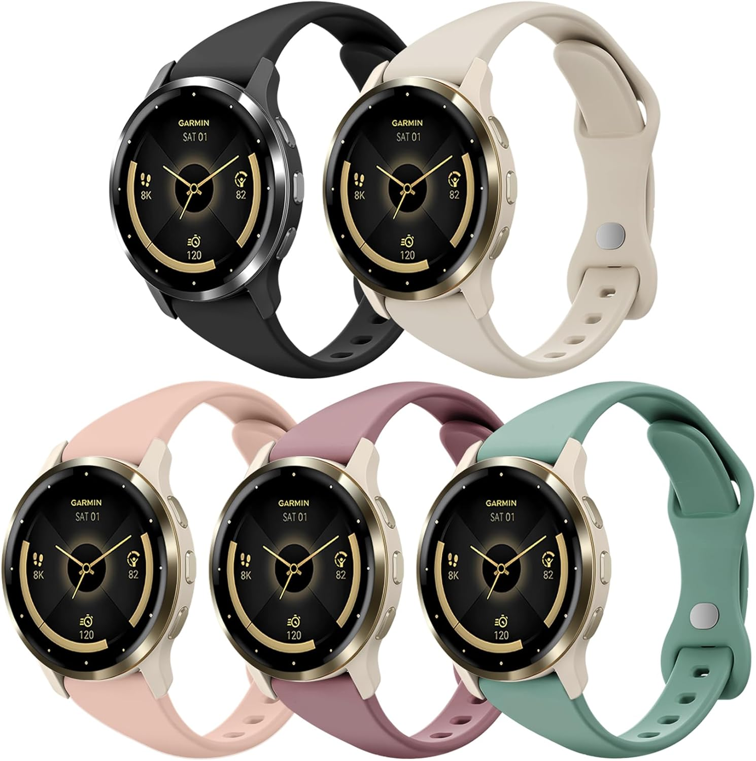 Everact 5 Pack 18Mm Slim Silicone Watch Band Compatible with Garmin Venu 3S 41Mm/Vivoactive 4S/ Venu 2S/Vivomove 3S/Forerunner 255S/Forerunner 265S,Quick Release Sport Thin Soft Narrow Strap Wristband