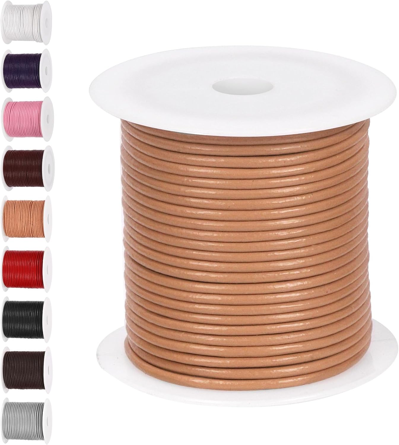 Swpeet 1 Roll 2Mm X 11Yard Leather Rope, Crafts round Cowhide, Jewelry Leather Cord, Natural Rawhide Rope for Jewelry Making, Shoelaces, Braided Bracelets, Versatile Applications (Pink)