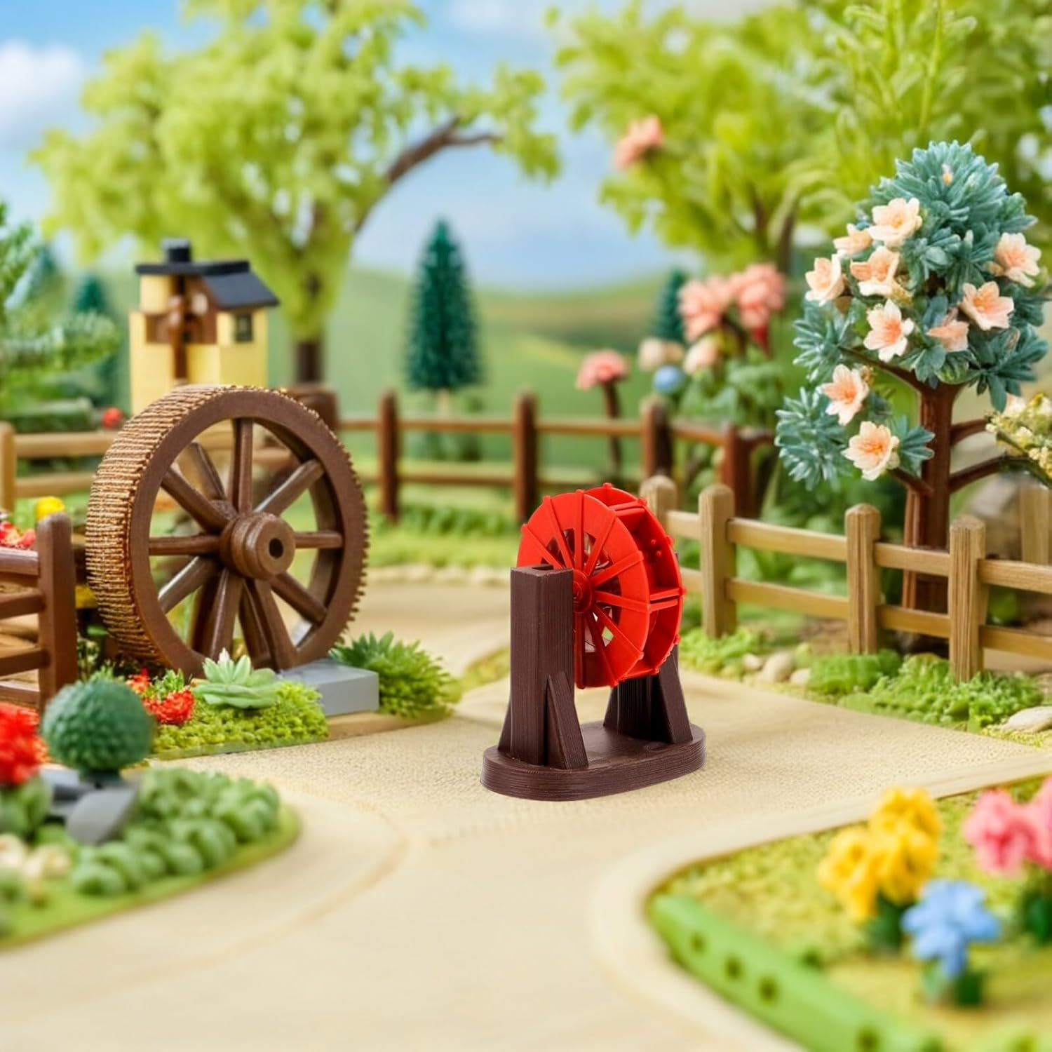 2Pcs Miniature Waterwheel Ornament Small Red Aquarium Decor Fish Tank Water Mill for DIY Zen Garden Fountain Indoor Landscape with Air Circulation and Versatile Integration image number 2