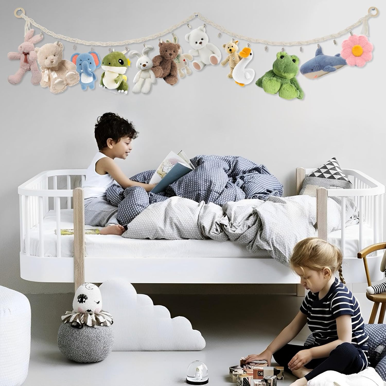 Stuffed Animals Storage Chain with Clips, Hanging Stuffed Animal Holder, Stuffed Animal Storage Hammock Corner,Boho Stuffed Animal Organizer Chain for Wall or Corner Nursery Play Room(1 PCS) - 2Pcs image number 7