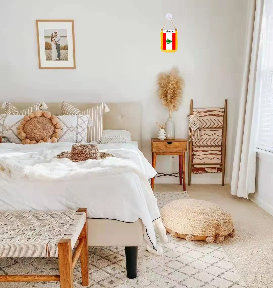 WXTWK 3 X 5 Inch Lebanon Flag Lebanese Window Hanging Flag Small Mini Car Flags Banners Rearview Mirror Decoration with Suction Cup Golden Fringy Banner image number 3