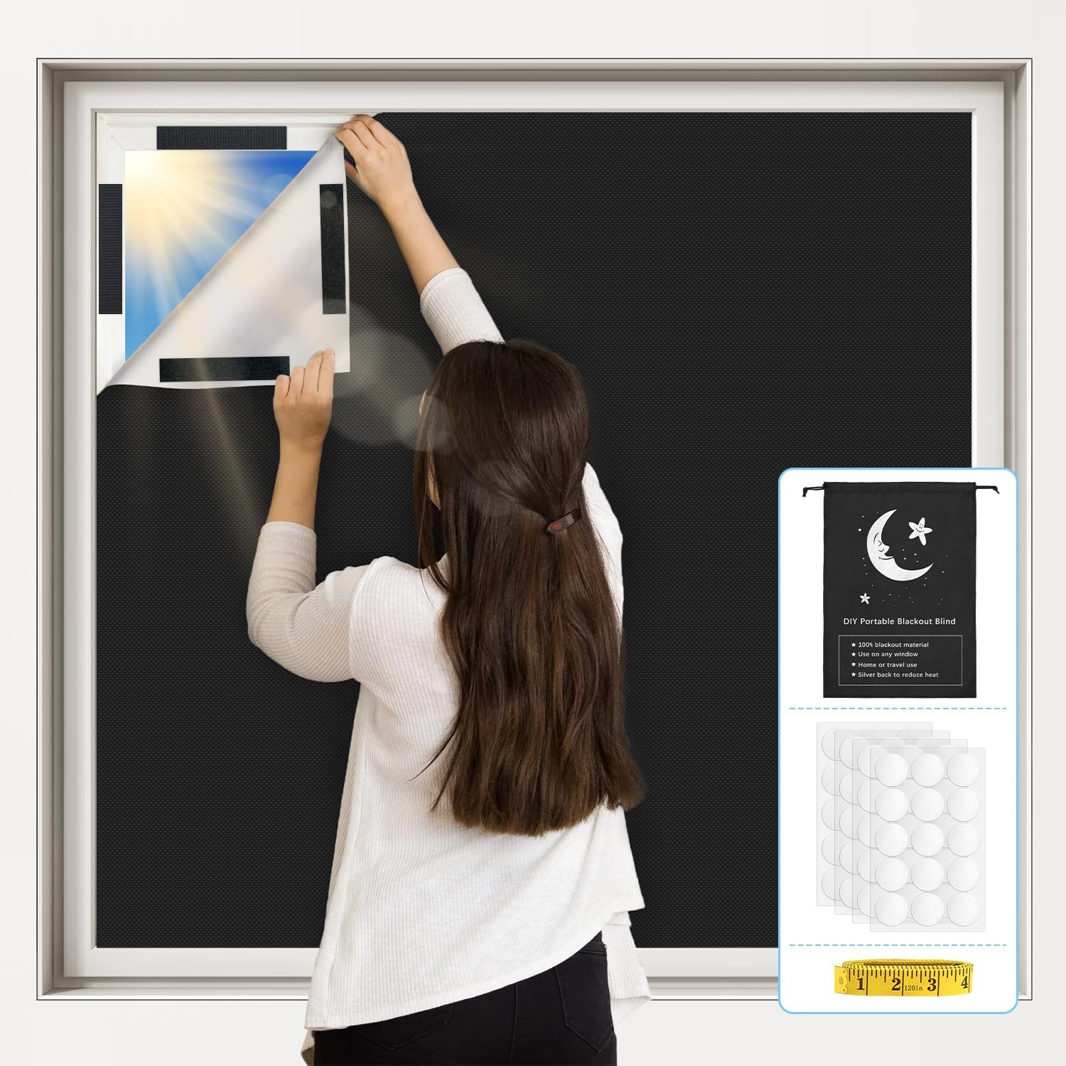 VANTEN 2024 Upgraded Blackout Curtains, 157" X 59" Blackout Shades, 100% Blackout Window Cover with Strong Hook and Loop Tapes, Temporary Blackout Blinds for Baby Nursery, Bedroom, Travel, Cars