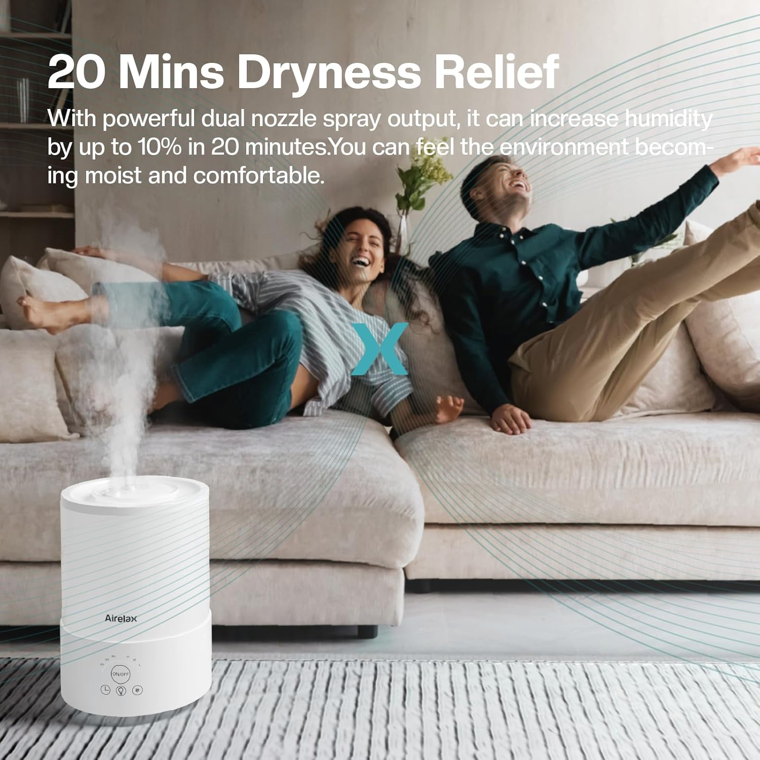 Airelax Humidifier 2.5L Air Humidifier for Bedroom Baby Room Cool Mist Small Humidifier with 360&deg; Dual Nozzles, Top Fill, Quiet Sleep Mode, Auto Shut Off, Humidifier & Oil Diffuser & Night Light image number 4