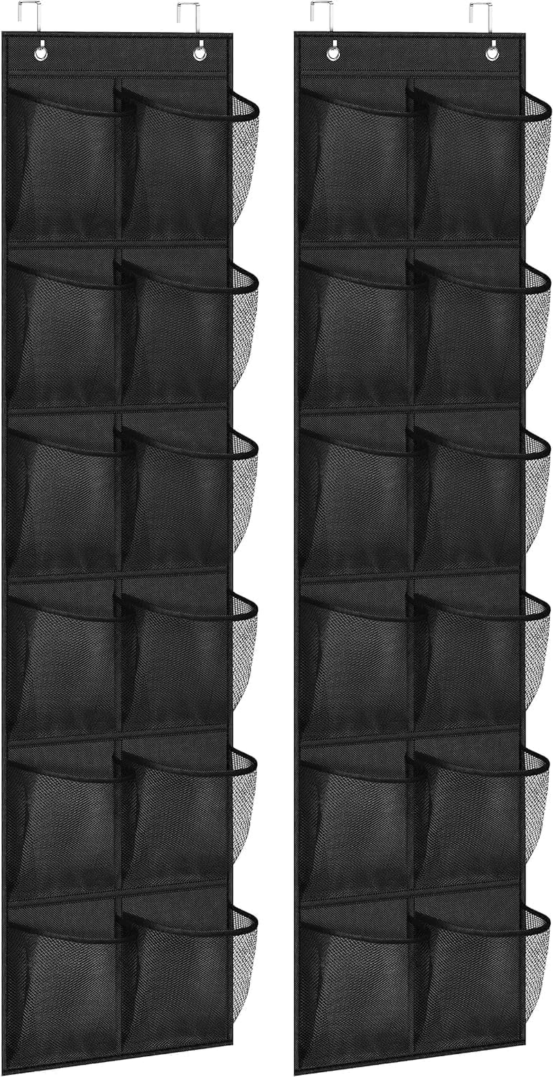 MISSLO Kids over the Door Shoe Organizer Baby Hanging Shoe Rack Narrow Closet Storage Bags with 12 Mesh Pockets for Girl Women Men Toddler Nursery, 2 Packs, Pink