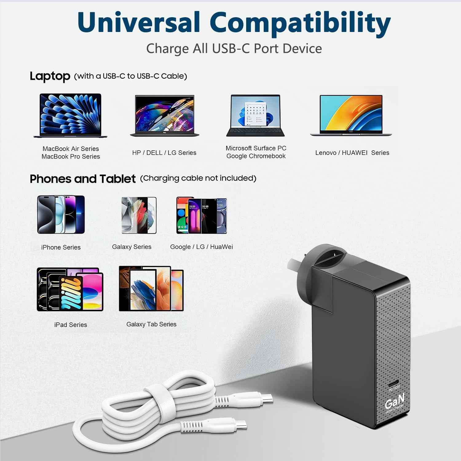 KFD Gan 140W 28V5A USB-C PD3.1 Charger for Macbook M3 M4 16'' 14'' Pro Air, Ipad Pro 2024, ASUS DELL HP OMEN, Galaxy S24 S23 Note 20, Iphone 16 15 Pro, Eero Poe, Msi AI Gaming Laptop Power Adapter image number 3