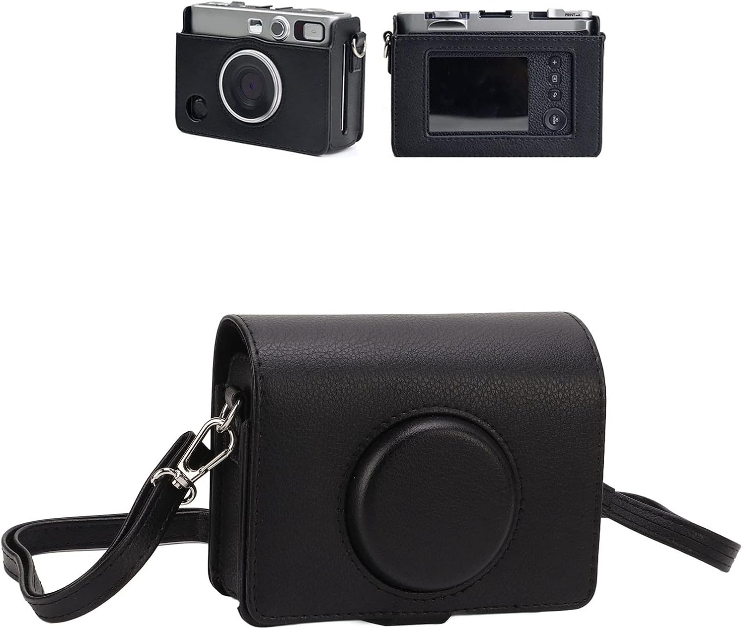 Protective Case for Fuji Inst Mini Evo Camera, Instant Camera PU Leather Bag with Removable Adjustable Shoulder Strap, Camera Case for Mini Evo (Black)