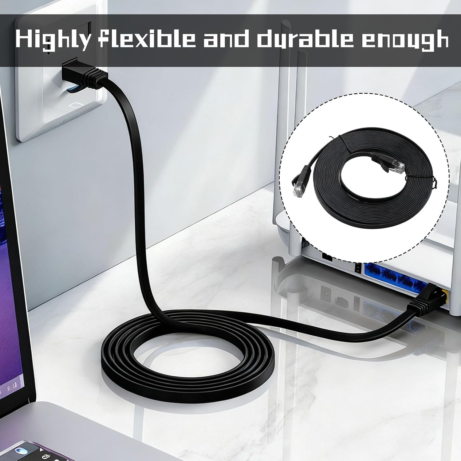 Cat6 Cable, 6 Pcs Cat 6 Ethernet Cable, Ethernet Cable 2M, High Speed Solid Flat Patch Cable with RJ45 Connector, Network LAN Cable for Modem, Router, Computer, 8-Core Twisted Pair Cable image number 4