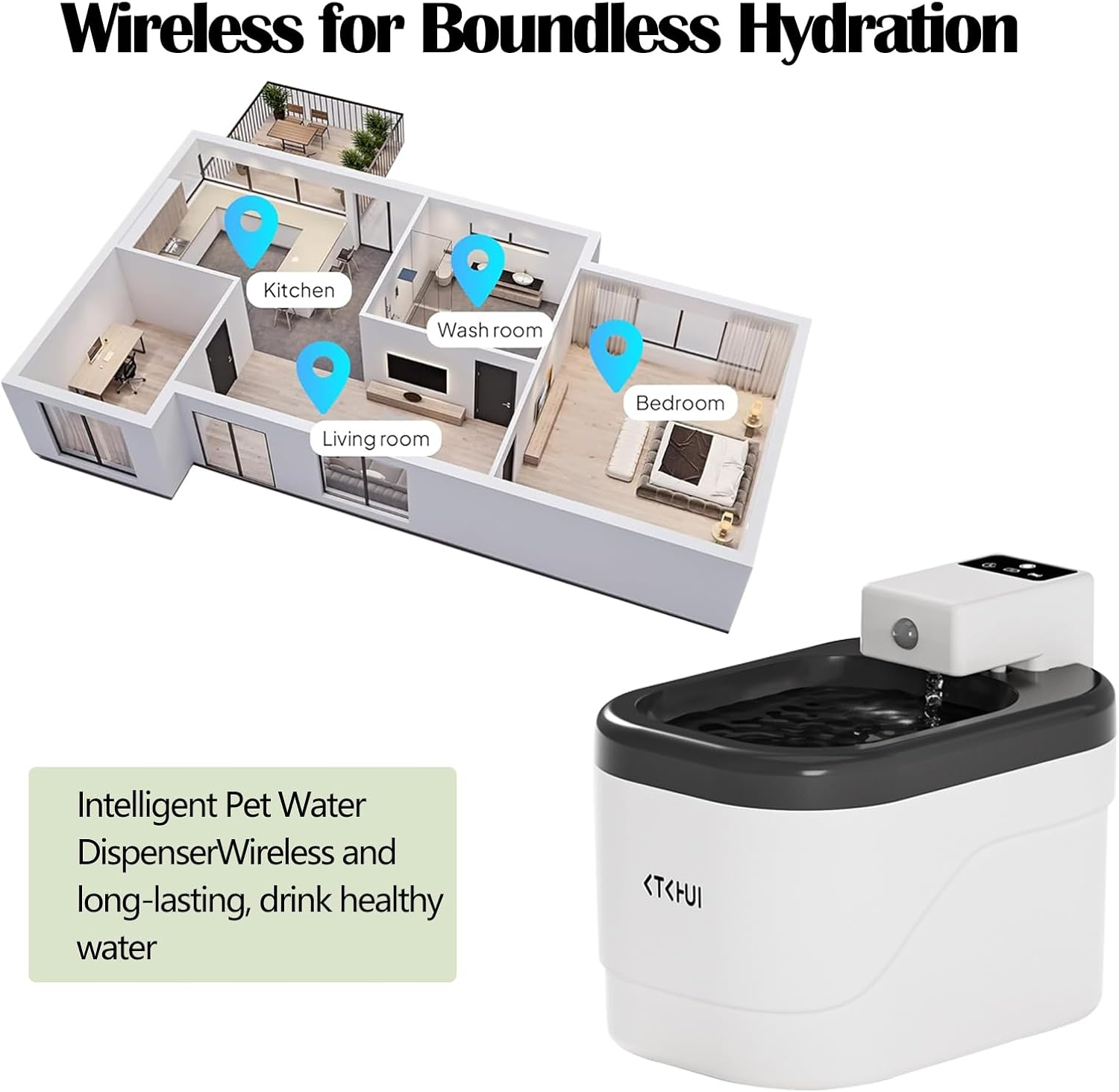 2L Cordless Automatic Water Fountain for Cats Silent Water Pump Filter Rechargeable with Timer & Sensor Mode for Cats image number 5