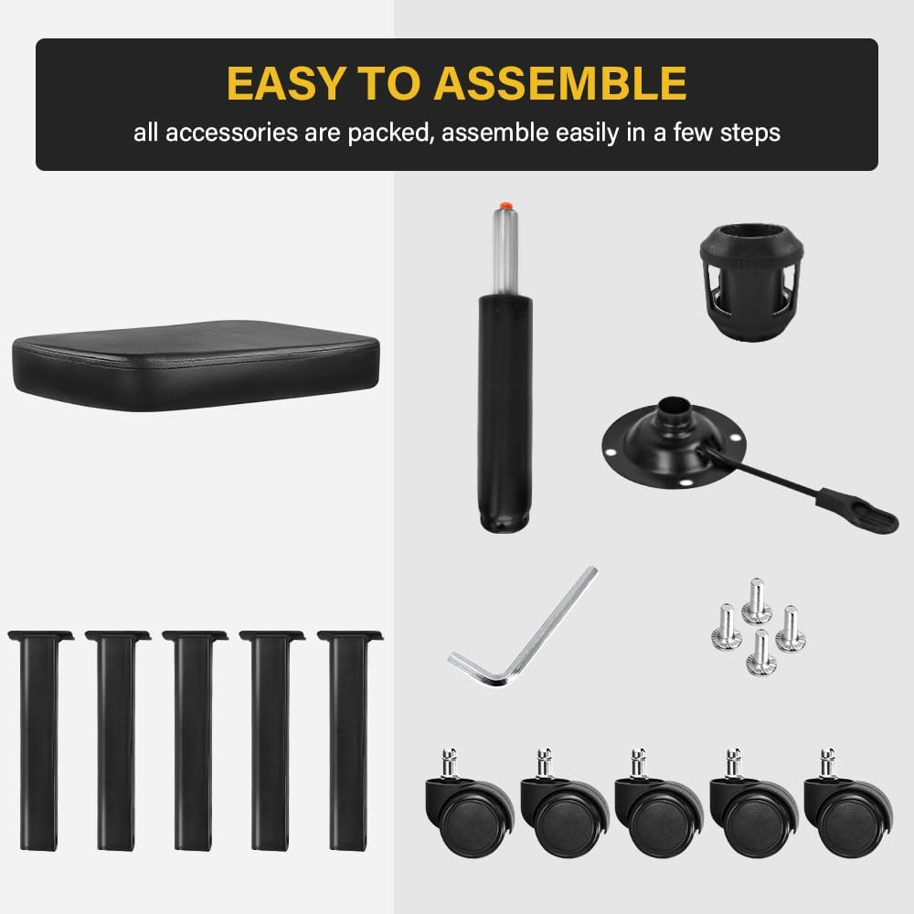 Rolling Stool Height Adjustable 360&deg; Swivel Stool with Wheels Square Seat PU Leather Rolling Stool for Bedroom Counter Shop Salon Massage Home Office Desk (Black) image number 3