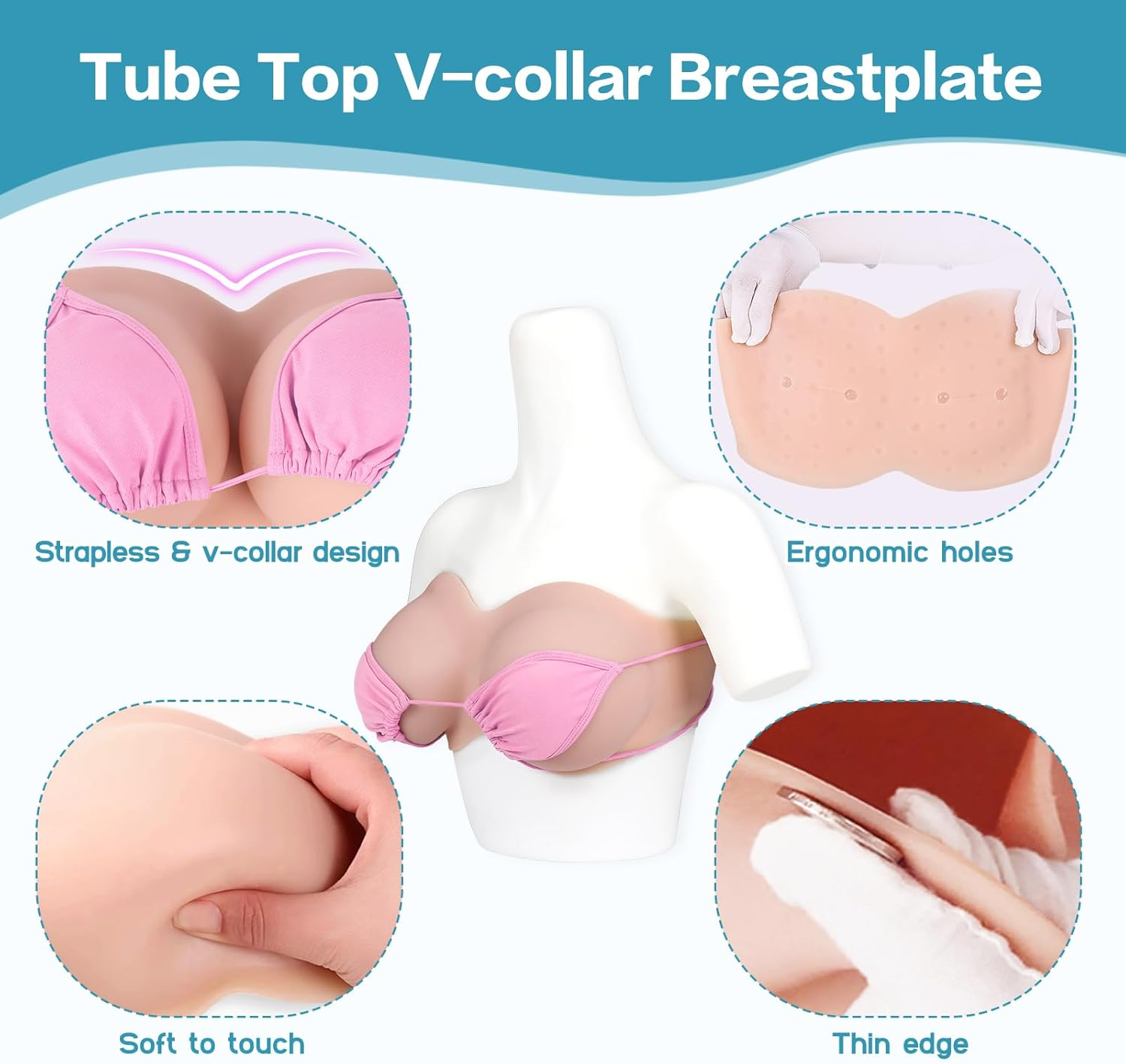 Vnmcry Silicone Breast Shapes Fake Breast Gel Filled Crop Top Women'S Tube with V-Neck Fake Chest for Men Crossdresser Transgender Mastectomy Prosthesis image number 5