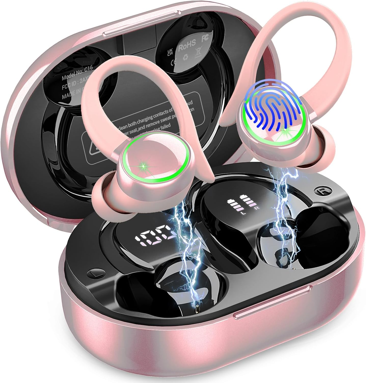 Matast Wireless Earbuds, Bluetooth Headphones Sports, IP7 Waterproof Headset with Earhook Workout, 50H Playback Over-Ear Buds with ENC Noise Cancelling Mic, Deep Bass Fitness Earphones Gym Running image number 2