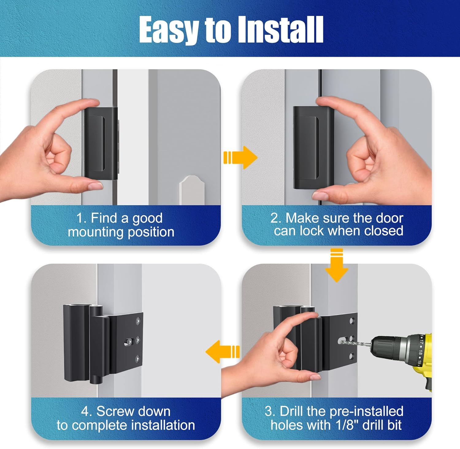 2 Pack Door Reinforcement Lock Withstands 800Lbs of Force - Black Extra Proof Door Lock for Kids Safety with 8 Screws Prevents Unauthorized Entry,Add a Door Security Locks for Home Safety & Privacy - 2, Black image number 2