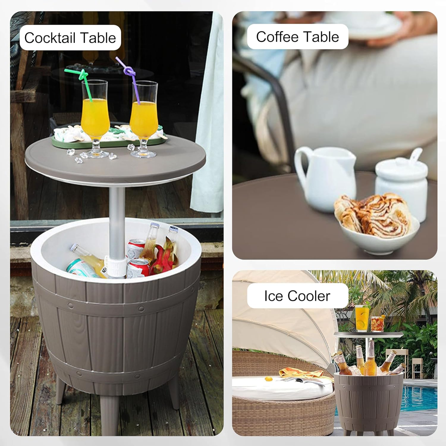 Outdoor Cooler Bar Table - Adjustable Height with Ice Bucket, Keeps Drinks Chilled for 12 Hours, Multifunctional Coffee Table for Garden, Patio, and Parties image number 2