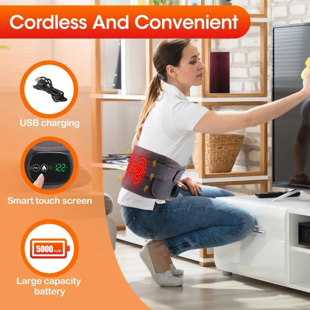 Electric Heating Vibration Waist Massager Back Belt Pain Relief Therap LCD Touch