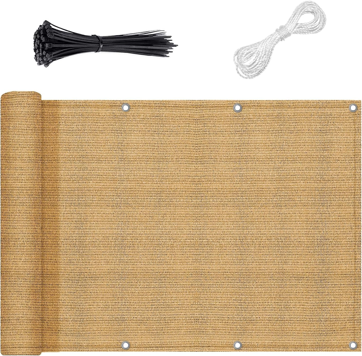 Balcony Privacy Screen, 0.9 X 5M Weather Resistant Woven Balcony Windscreen, Pre-Opened Outdoor Balcony Net Fence Mesh for Lanyard (Grey)