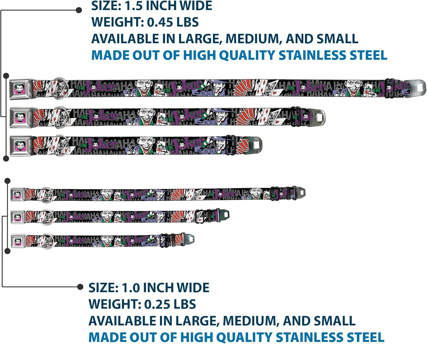 Buckle-Down Seatbelt Buckle Dog Collar - the Joker Pose/Cards/Hahahaha Black/Gray - 1.5" Wide - Fits 18-32" Neck - Large image number 1