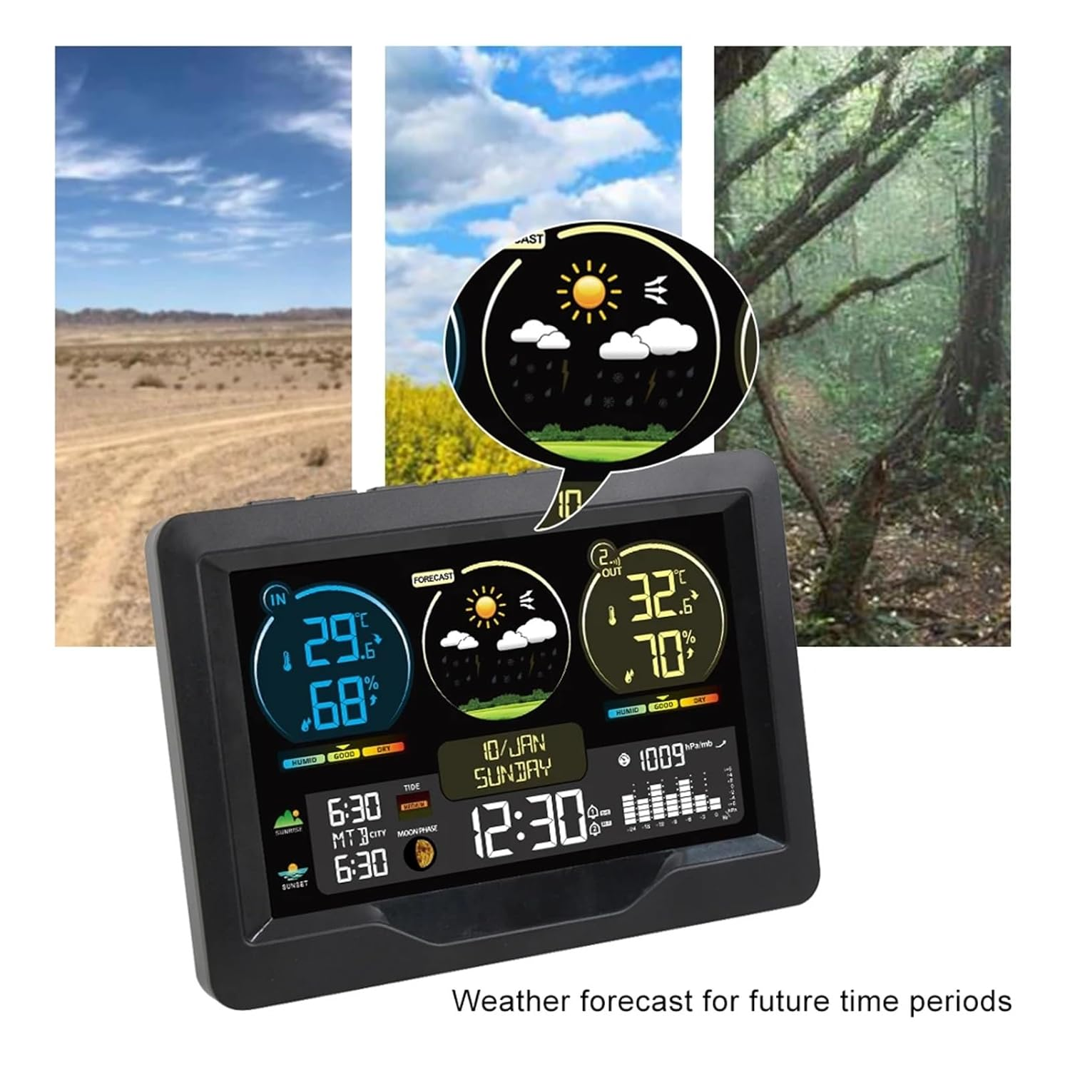 Wireless Weather Station Digital Home Temperature Humidity Meter Sun Time Tide Moon Phase Barometer Clock Forecast Trend Sesnor image number 4