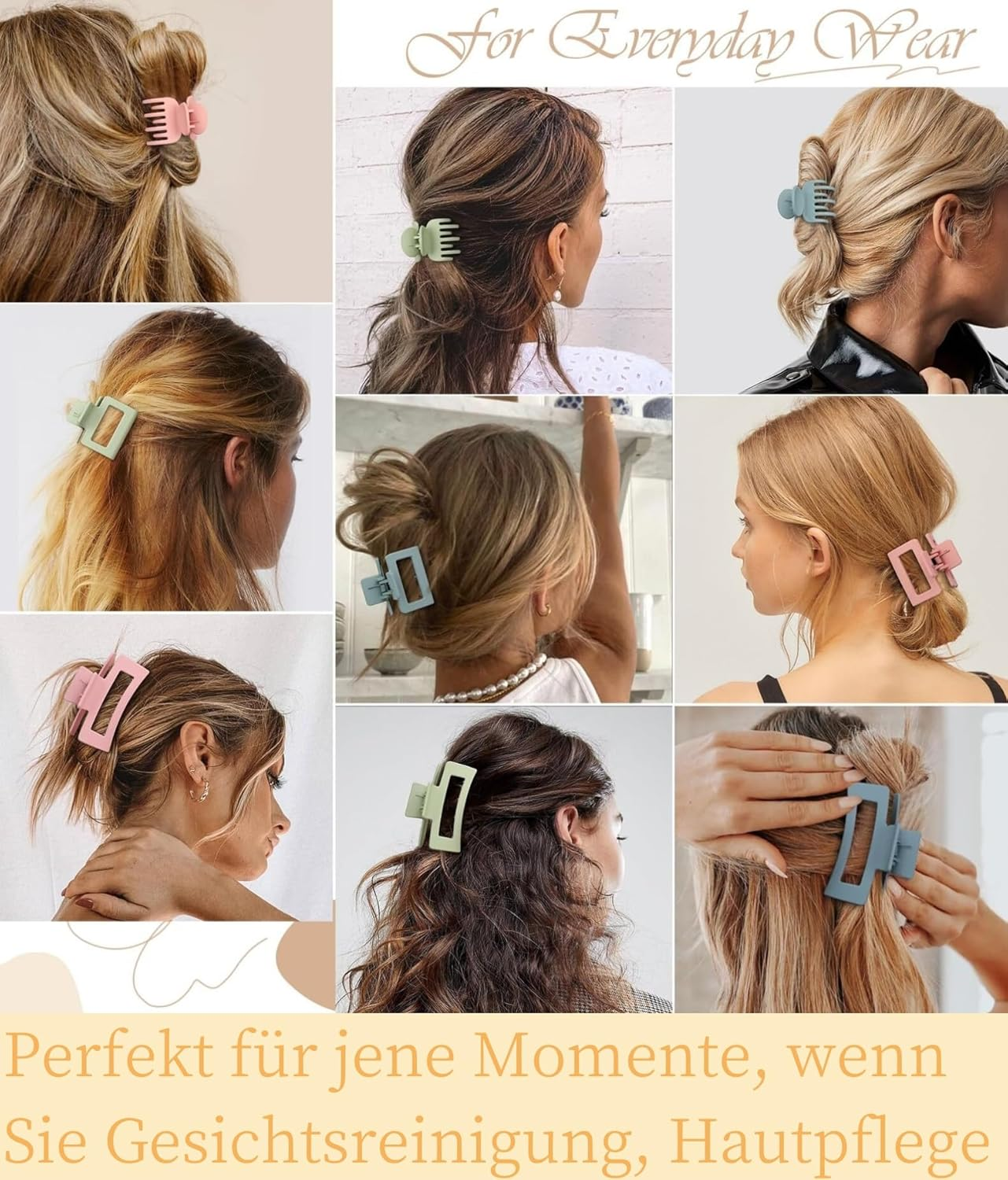 Pack of 9 Hair Clips, 3 Style Non-Slip Hair Clips Hair Clips for Women Girls Claw Clip Hair Clips Set for Thin Thick Small Hair (9 Pieces Pattern A) image number 6