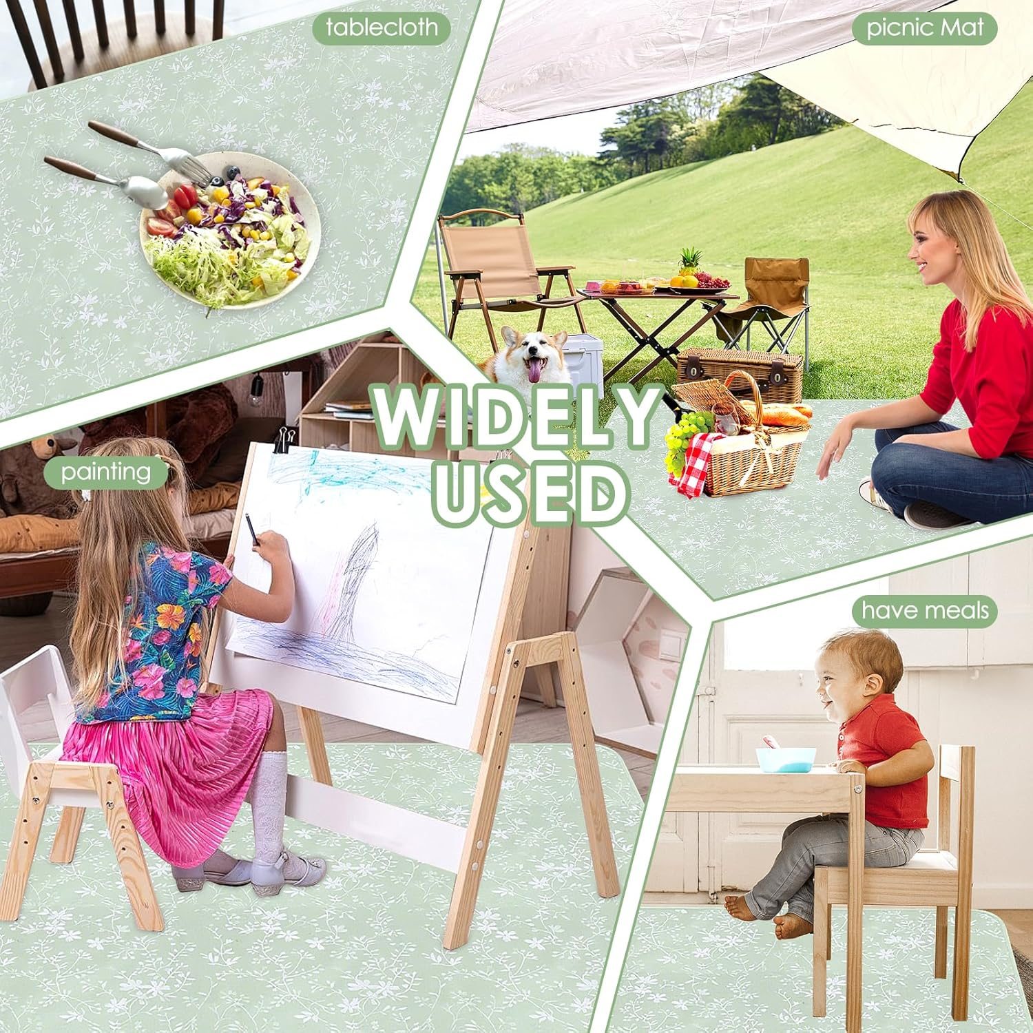 51Inch Baby High Chair Splash Mat, Waterproof Baby Food Spill Floor Mat, Nonslip Portable Picnic Pad, Baby Crawling Mat for under High Chair 130&times;130 Cm (Green) - Colorful image number 4