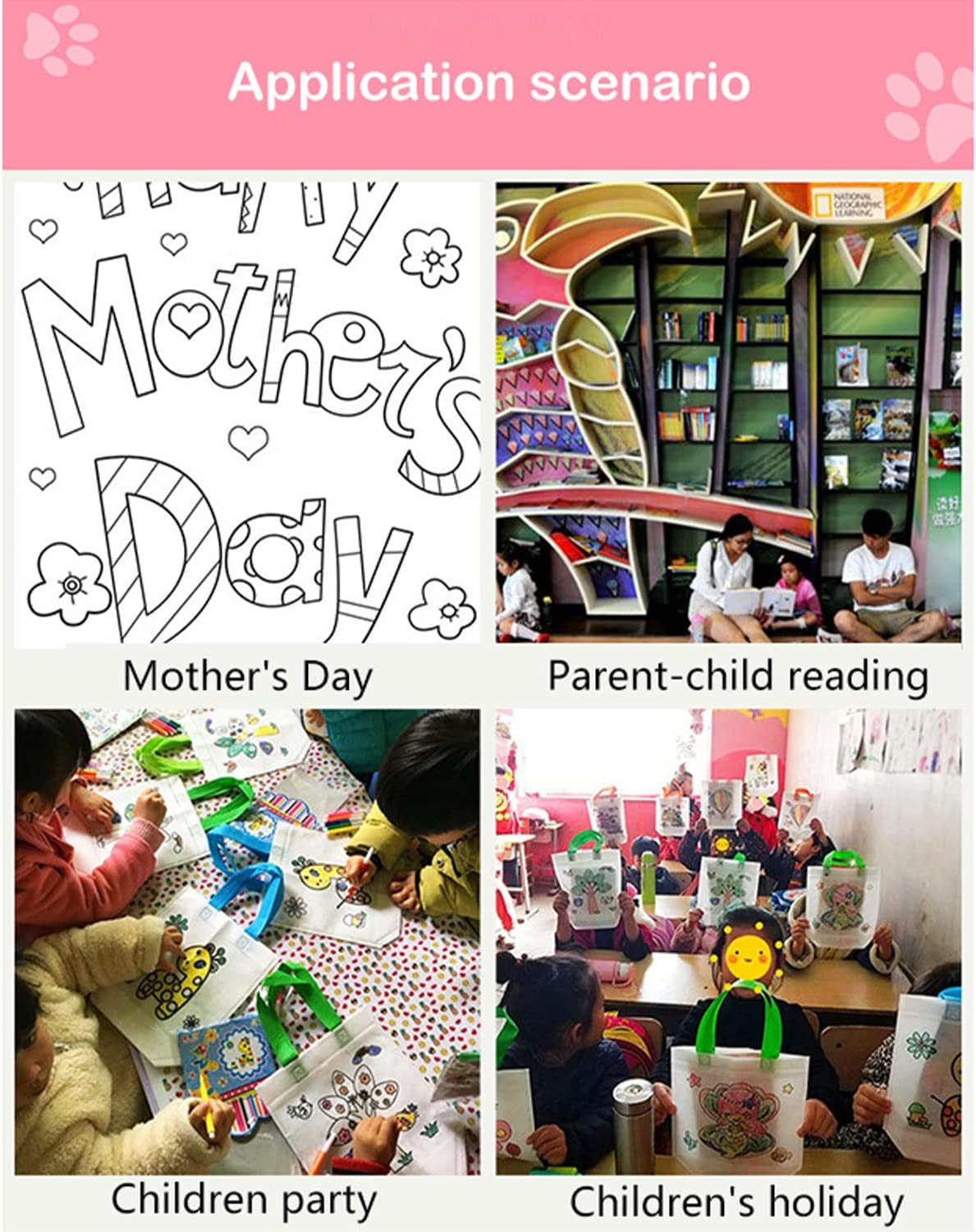 Manwetye 65 Pack Graffiti Goodie Bags for Kids Birthday Party Favors,Color Your Own Tote Bag Set,Eco Reusable Coloring Carnival Animal Art Party Bags(40 Bags +24 Color Pens +1 Pad) image number 6