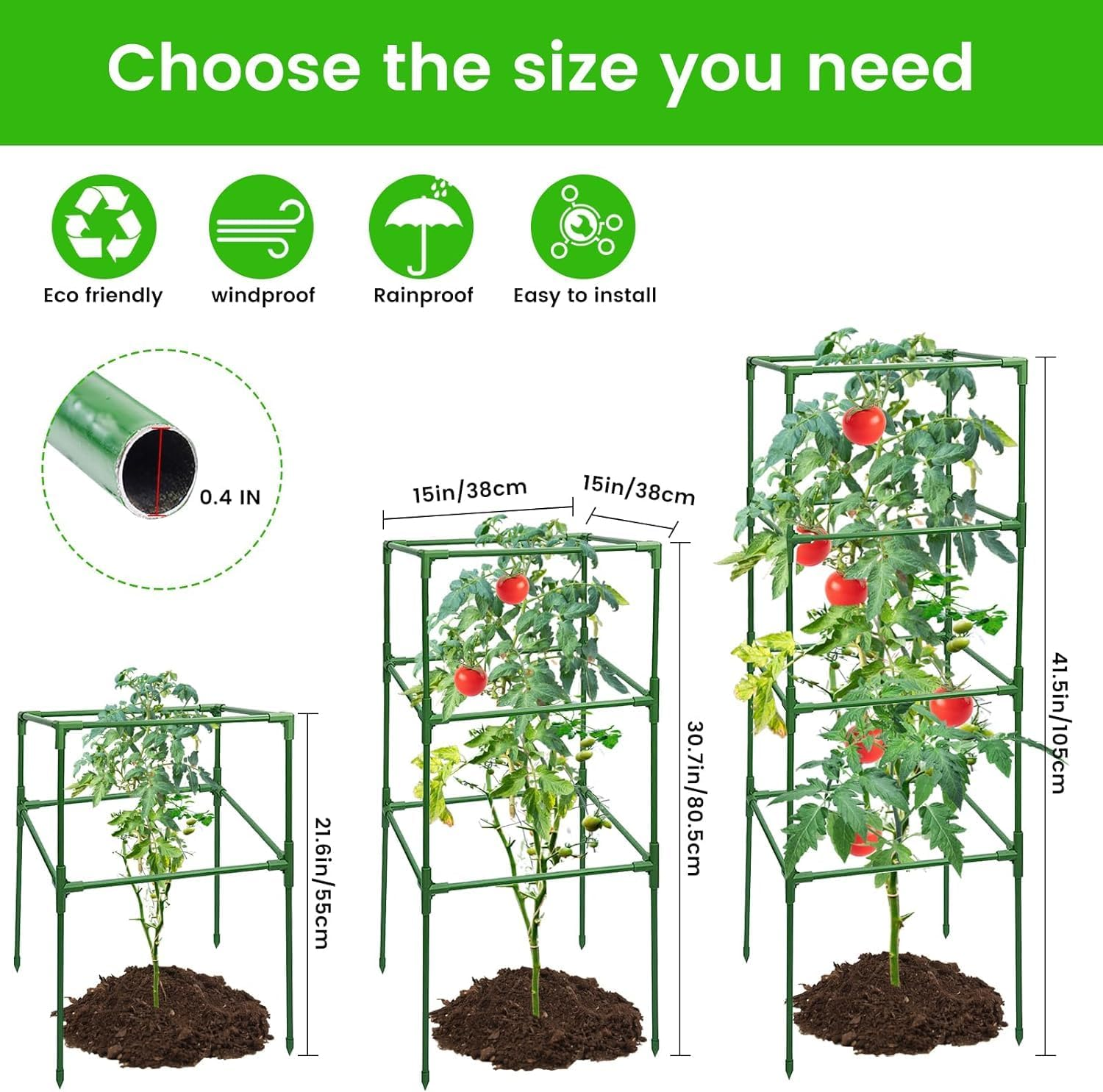MYMULIKE Tomato Cages, 3 Packs Square Tomato Plant Support Stakes, 41.5 * 15 * 15In Heavy Duty Plant Support Trellis for Garden Climbing Vegetables Flowers Fruits with 10Pcs Clips image number 1
