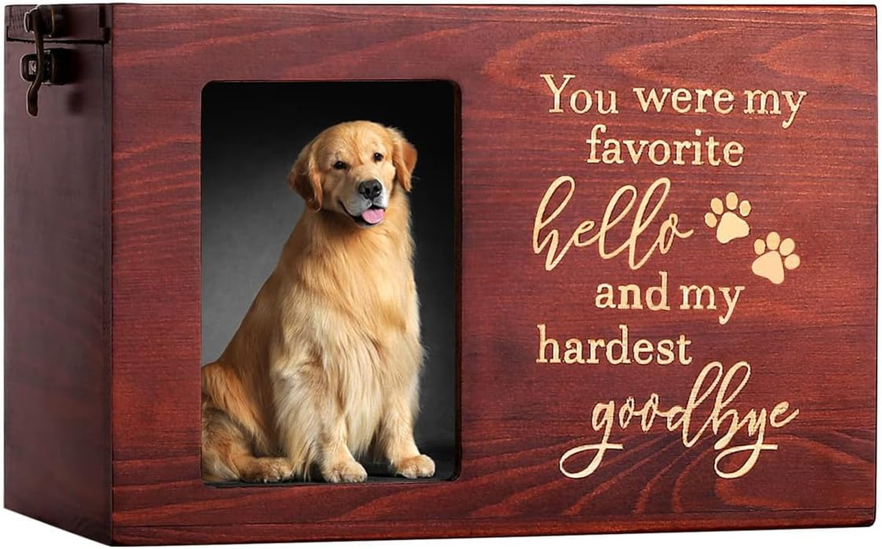 Pet Urn, Large Wooden Urn with Photo Frame, Wooden Pet Funeral Commemorative Box (Red) image number 4