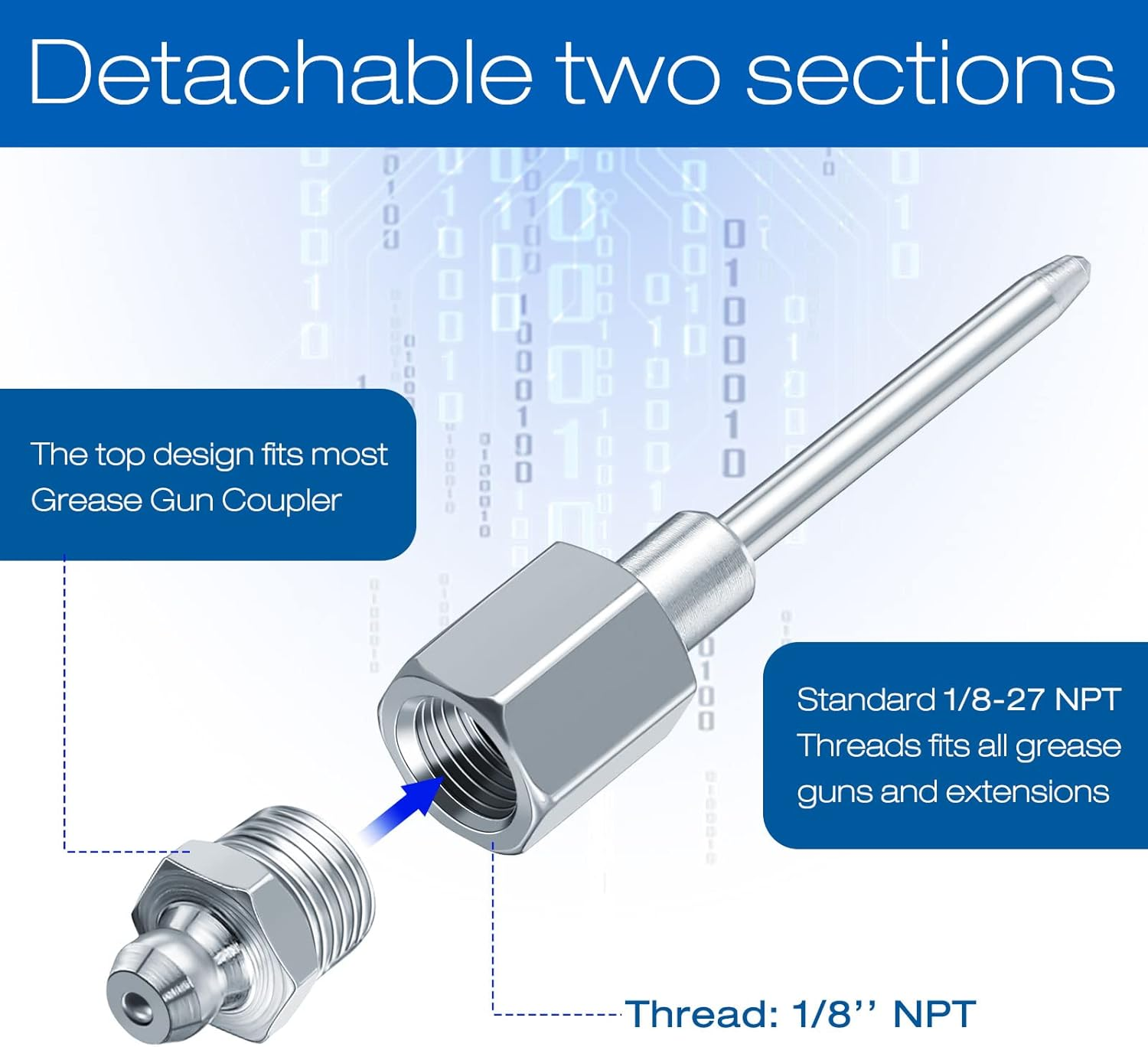 2 Pack Grease Needle Nozzle, Needle Nose Grease Dispenser, Grease Gun Fittings and Gun Tips, Narrow Needle Greaser Adapter with 1/8 Inch NPT Threads image number 1