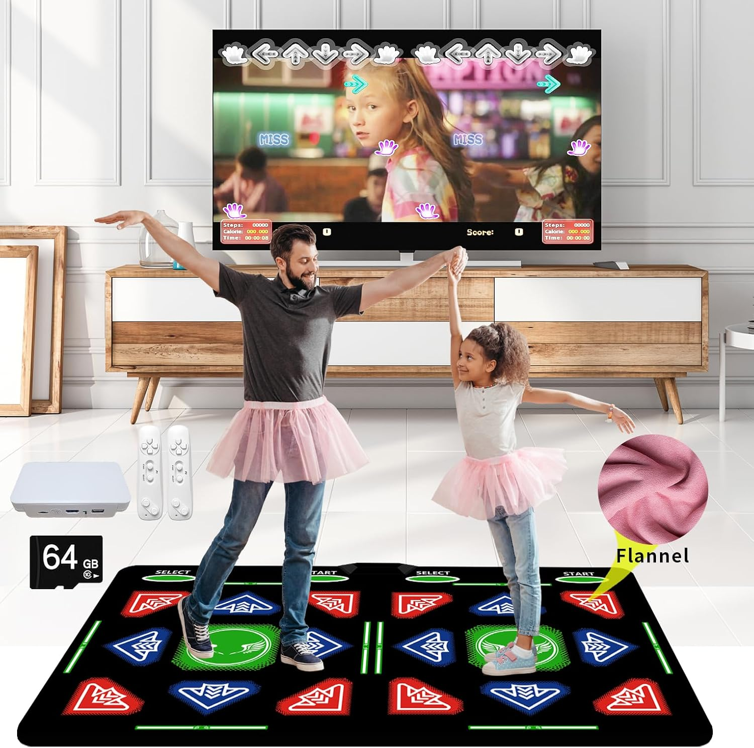 Music Double Dance Mat for Kids and Adults,64G Memory Card,Fitness Dance Games with Mv/3D/Cartoon Dance Mode, 1000Pcs Games and 885Pcs Songs 81Pcs MV for HDMI TV Fun Senior Flannel Materia image number 6