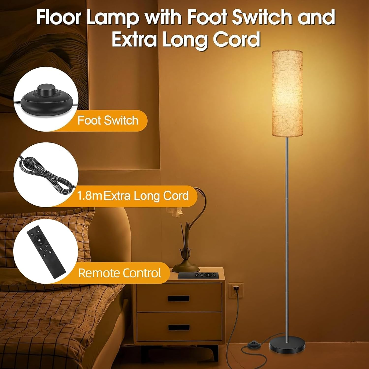 Kinsdan Floor Lamp for Living Room, 3 Color Temperature LED Floor Lamp, Dimmable Floor Lamp with Remote Control, 1.6 Meter Minimalist Tall Lamp for Living Room Bedroom Office(9W Blub Included) image number 1