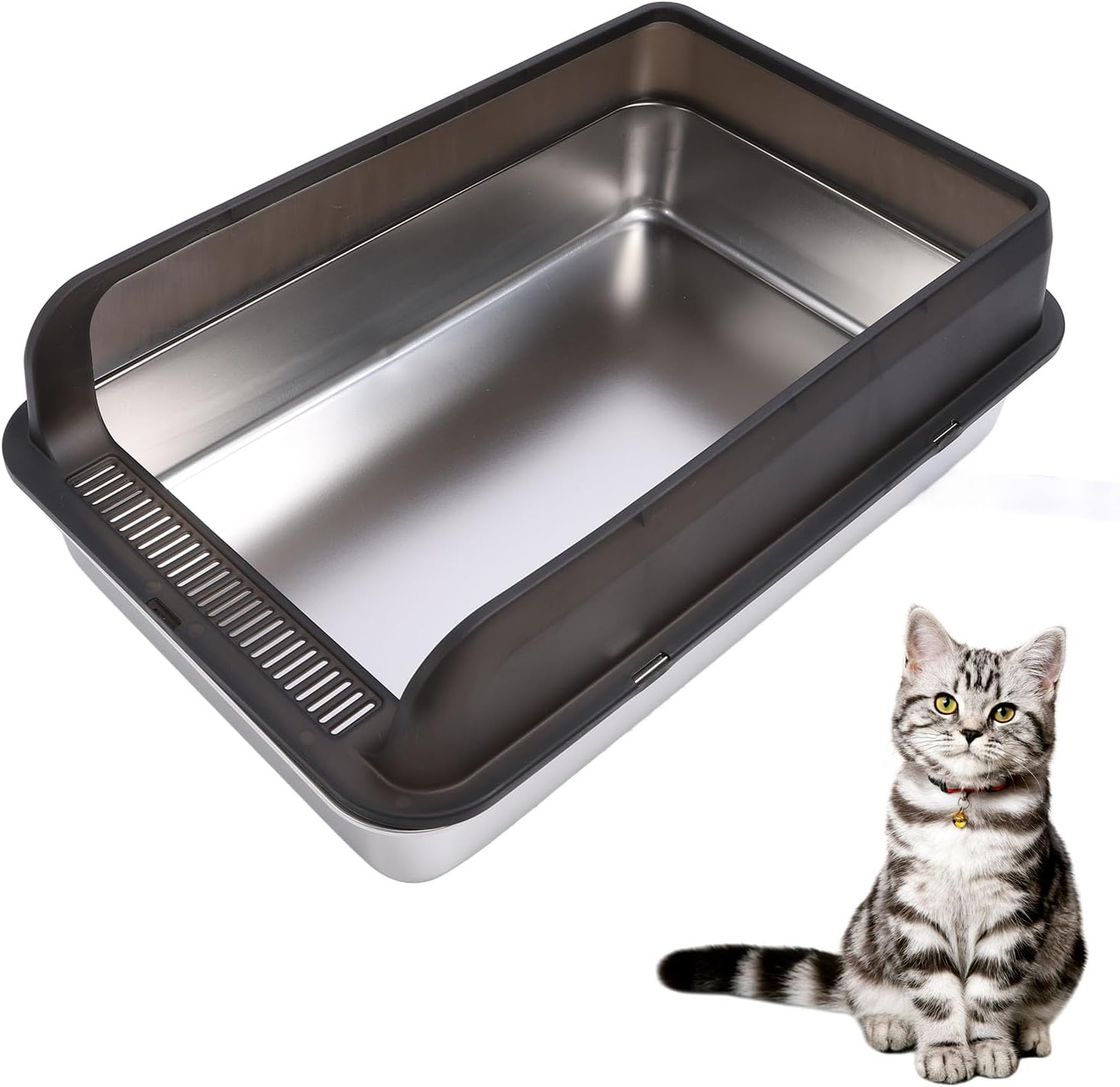Stainless Steel Cat Litter Box with Lid, Extra Large Litter Box for Big Cats, Metal Litter Box with Wall Sides Enclosure, Non-Sticky, Anti-Leakage, Easy Cleaning Litter (Extra