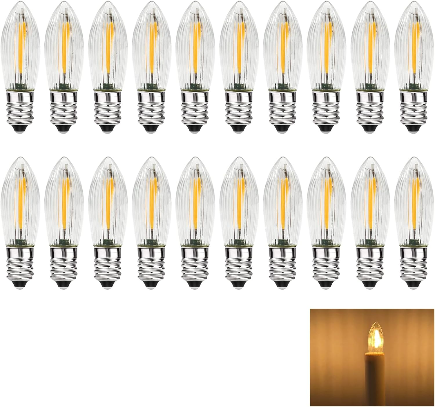 MZYOYO Pack of 20 E10 LED Light Bulbs, AC34 V Tapered Candles for Candle Arch, E10 LED Candles for Candle Arch, 2100 K Warm White, Replacement Bulbs Fairy Lights for Christmas Tree, 34 V 34 V 0.2 W, 3 image number 3