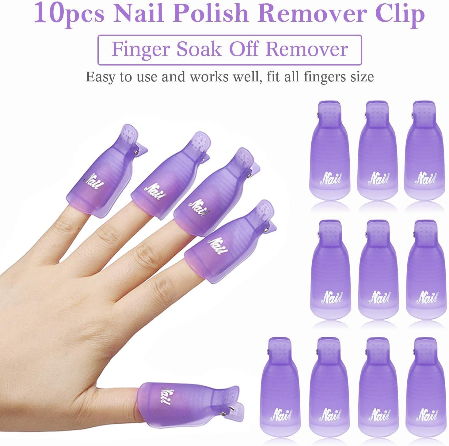 Makartt Gel Nail Polish Remover Clips Kit,With Double Ended Metal Cuticle Pusher,20 Pcs Plastic Resuable Finger and Toe Nail Clips for Removal Acrylic Nail Art Gel Polish Soak off Cap Clip