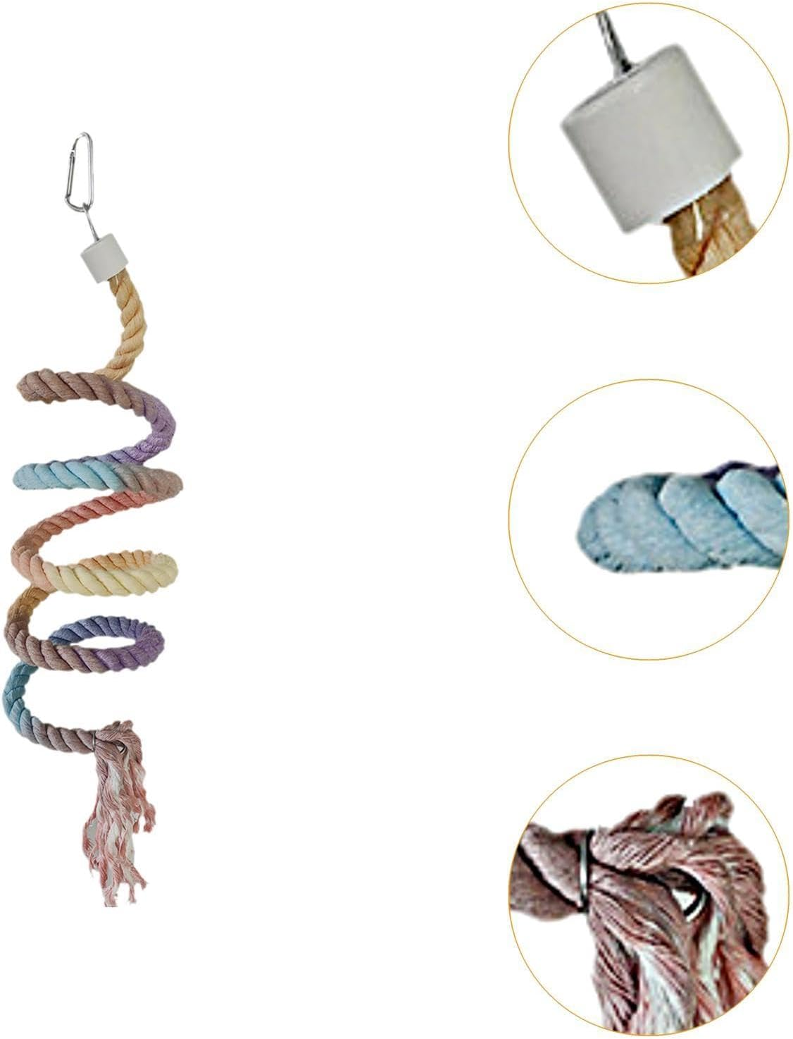 Fewnvwa Bird Spiral Rope Barsch Cotton Colored Bird Cage -Accessories 150 Cm Parrot Swing Barsch Climbing Rope for Waveless Conures, Gradient image number 1