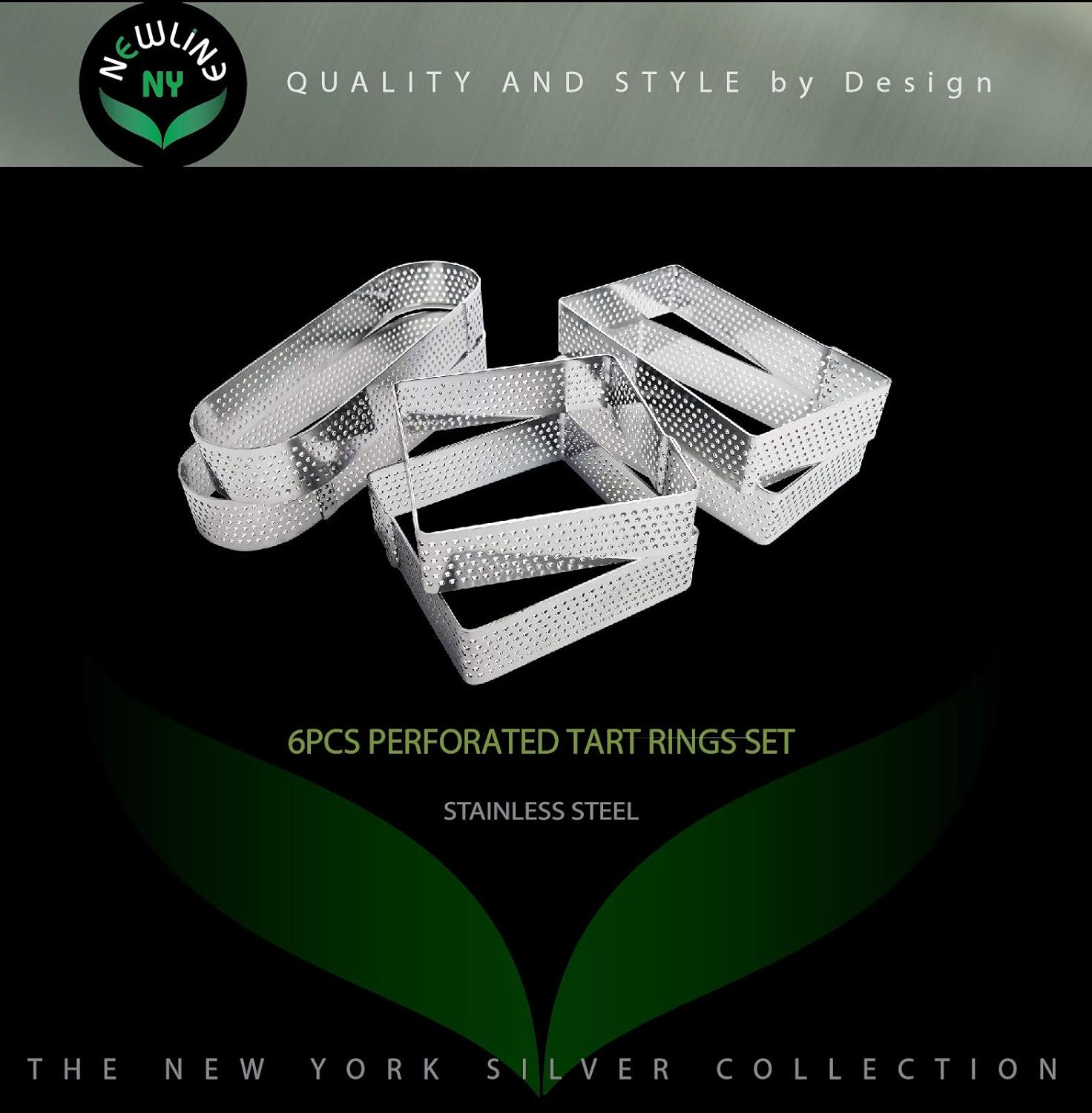 Product Image Newlineny Stainless Steel 6 Pcs Perforated Oval, Rectangular, Square Tart Rings Molding Plating: 2 of Each (5" X 1.5") + (4" X 1.5") + (2.8" Square) X (0.8" H) Sizes image number 3