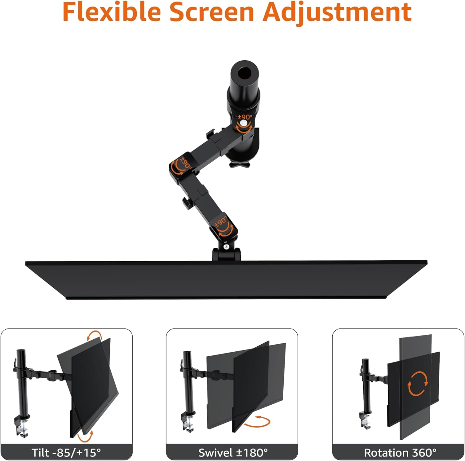 Amazon Basics Single Computer Monitor Stand &ndash; Height Adjustable Desk Arm Mount, Steel image number 1
