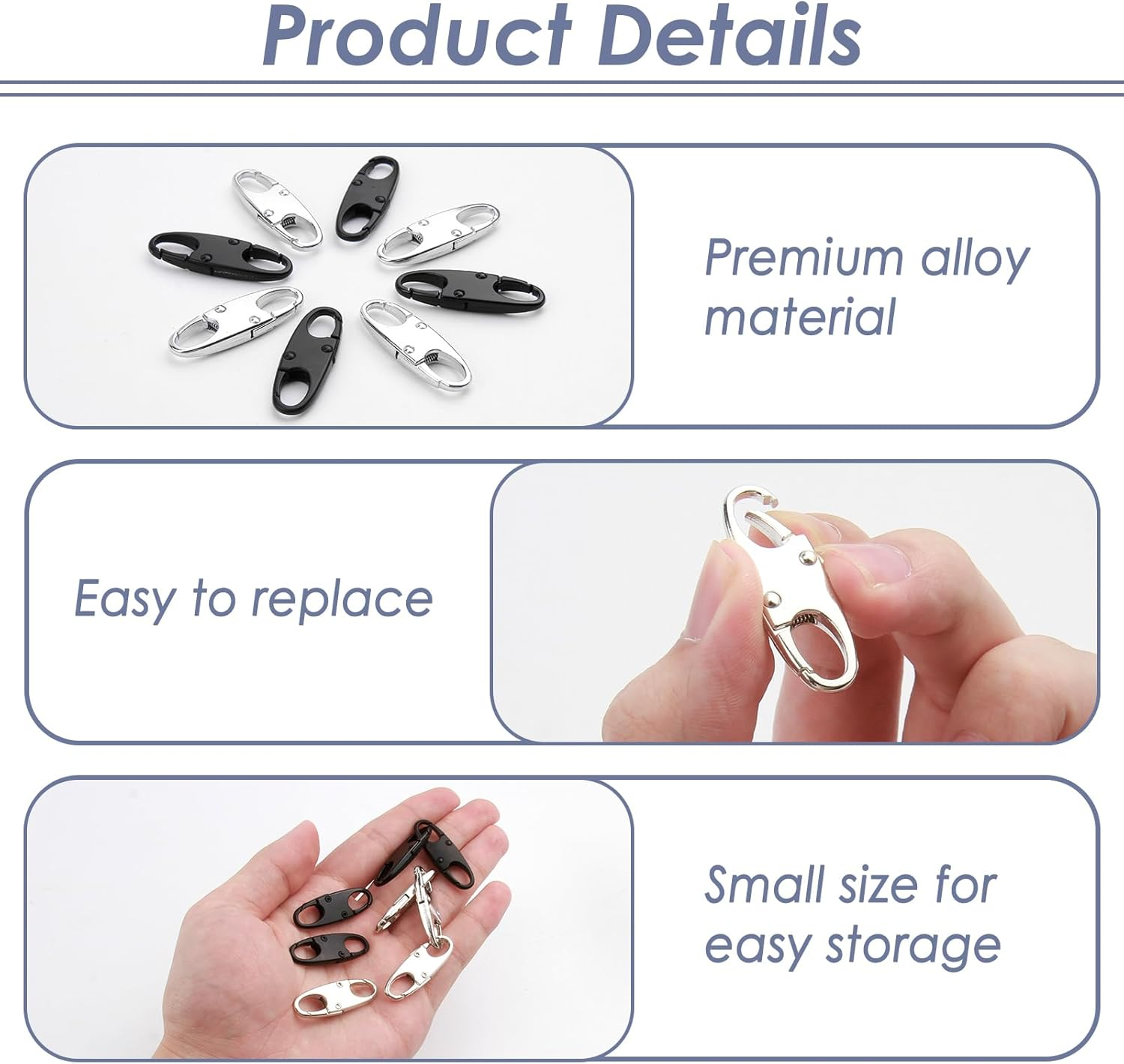 8-Pack Anti-Theft Zipper Clips (4 Black + 4 Silver) - Metal Zipper Pull Locks for Luggage, Backpacks & Purses - 38Mm/1.5" Double-Opening Security Fasteners for Travel Luggage Protection image number 5