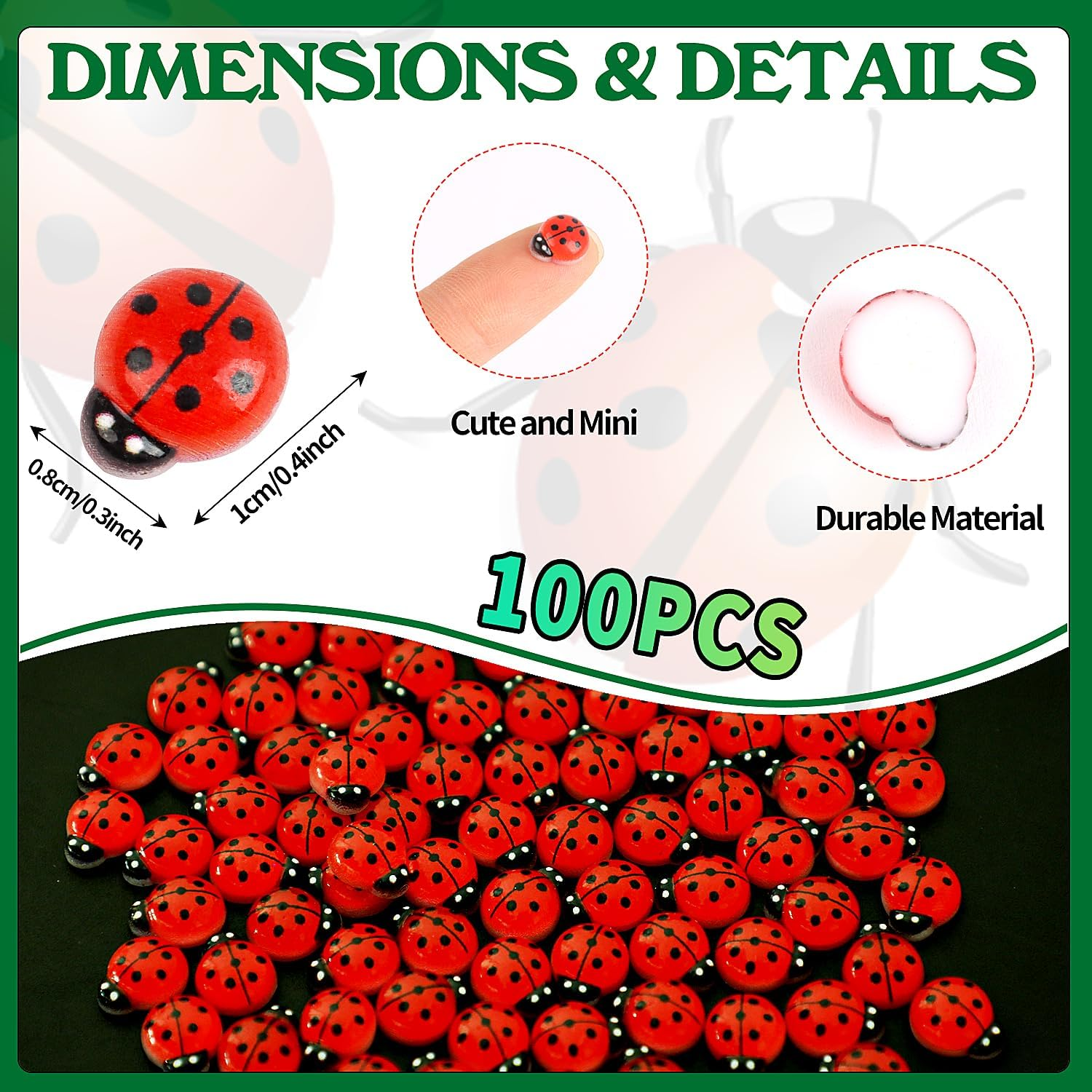 KIMOBER 100PCS Mini Luminous Ladybug Miniature Figurines,Glow in Dark Resin Animals Ladybug Figures for Fairy Garden Micro Landscape Decor Cake Topper image number 5
