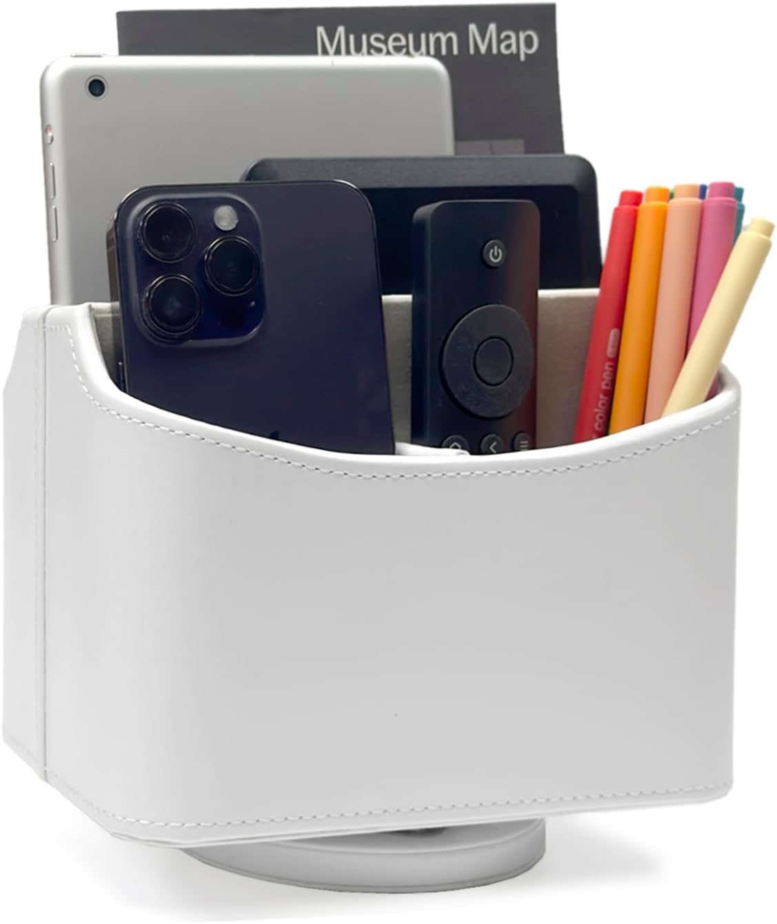 Unionbasic Rotating Desk Organizer, 360 Degree Desk Spinning Caddy, Desktop TV Guide/Mail/Media/Remote Controller Holder Organizer (White) - Crocodile White image number 7